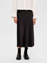 SATIJN MIDDELLANGE ROK, Black, highres