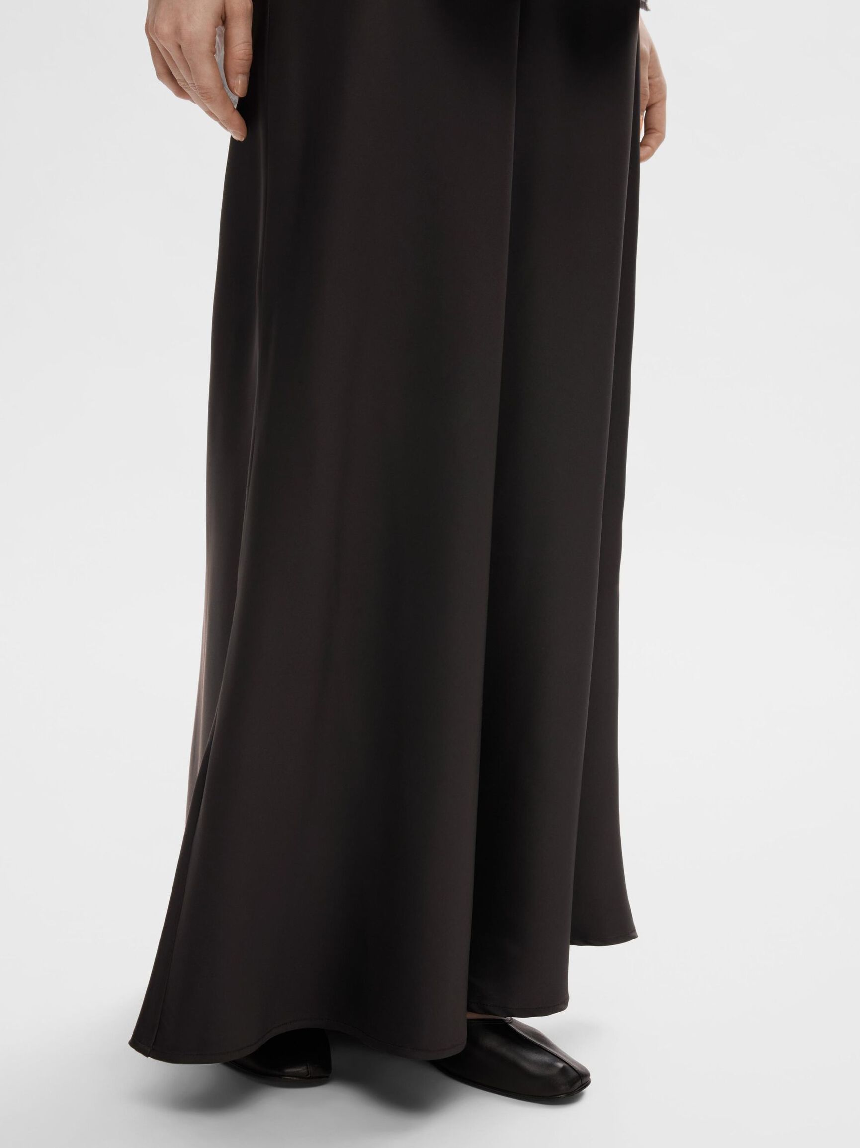 SATIN MAXI SKIRT, Black, highres