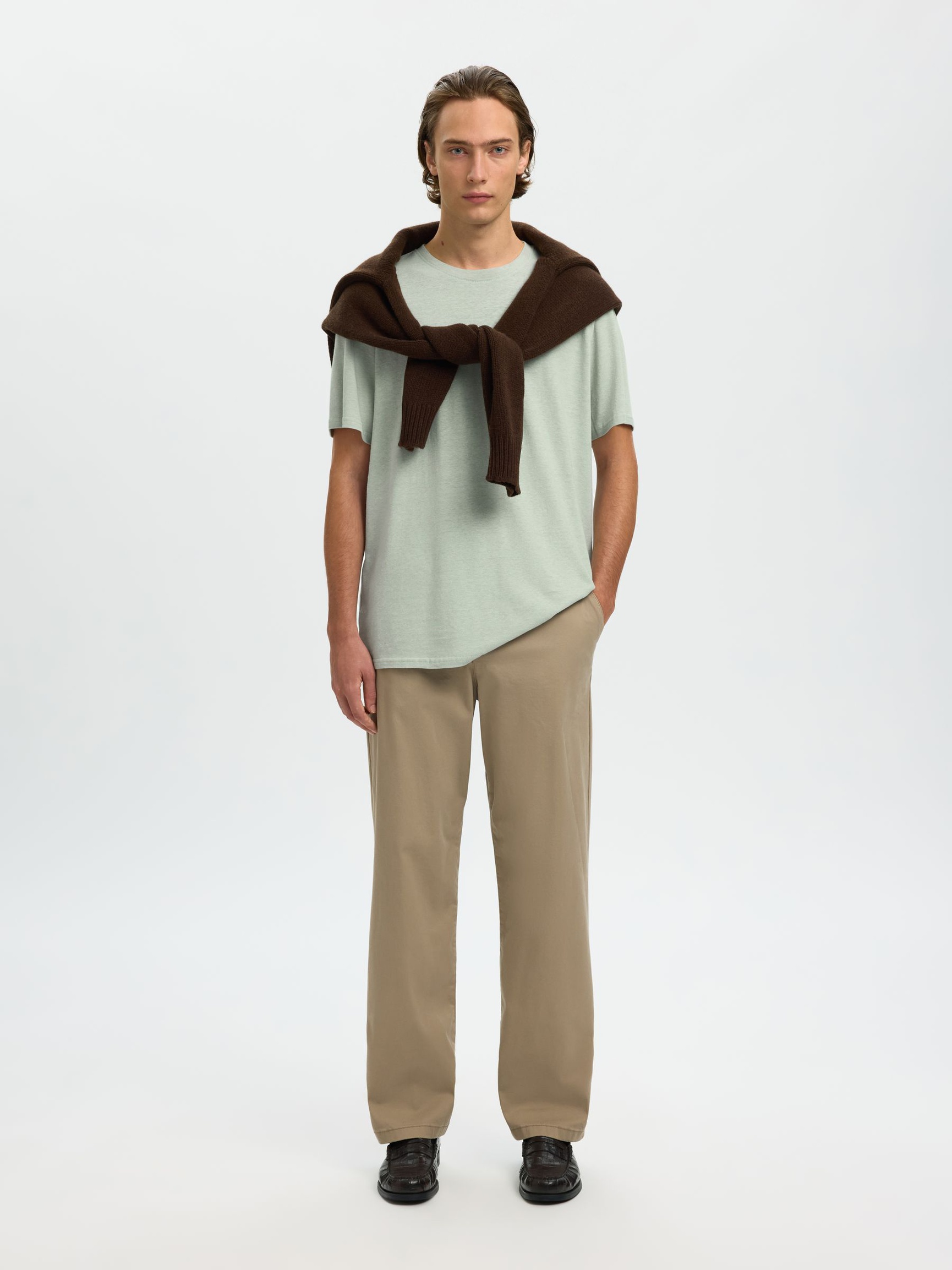 LINEN BLEND T-SHIRT, Aqua Gray, highres