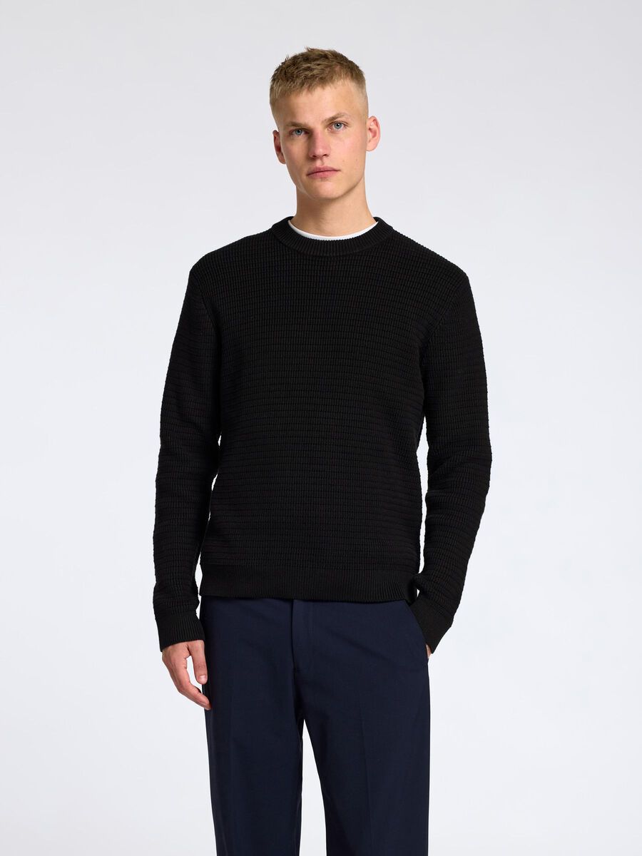 Selected MET STRUCTUUR PULLOVER MET RONDE HALS, Black, highres - 16095614_Black_003.jpg