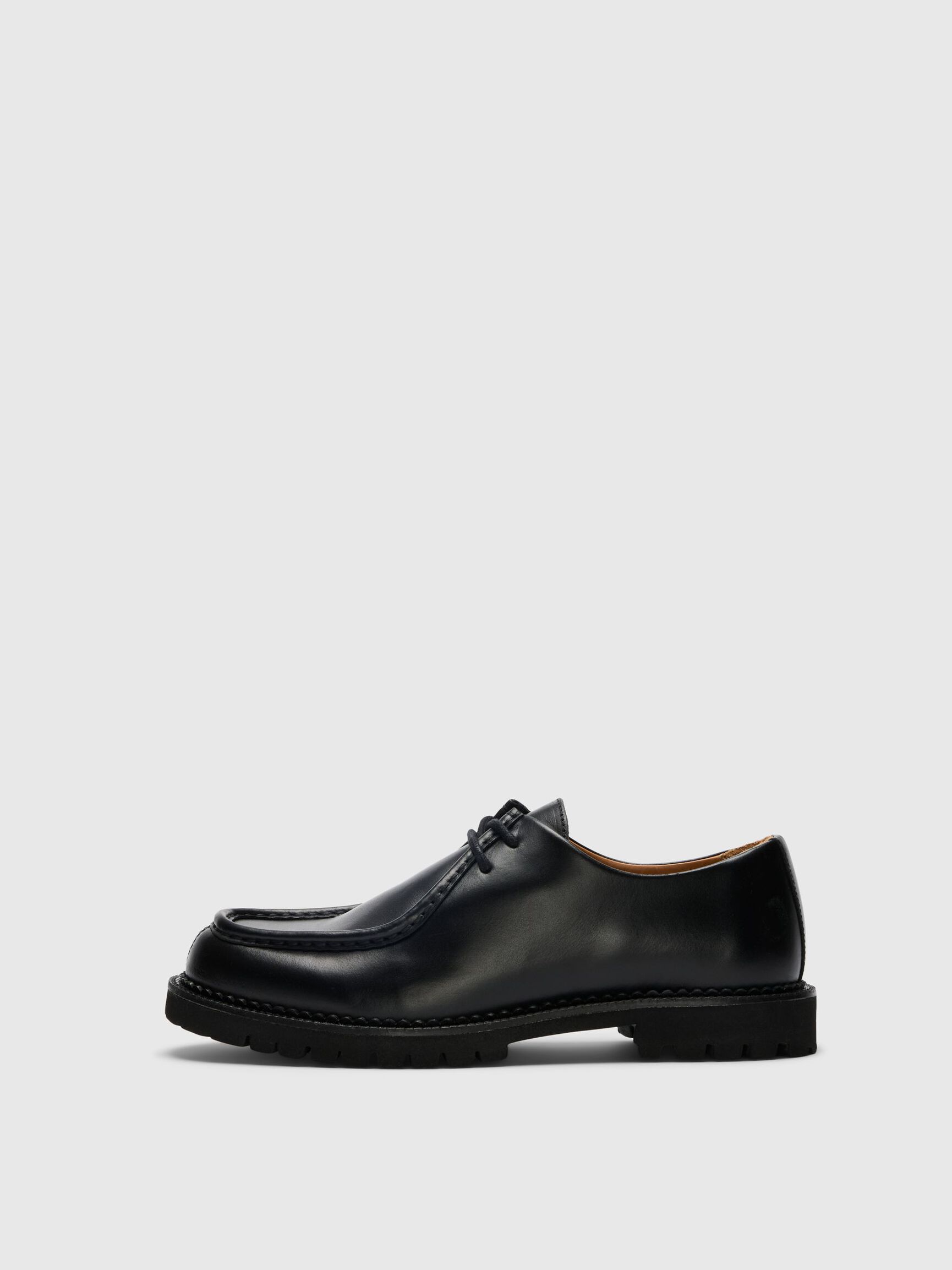 CUIR CHAUSSURES À BOUTS MOCASSINS, Black, highres