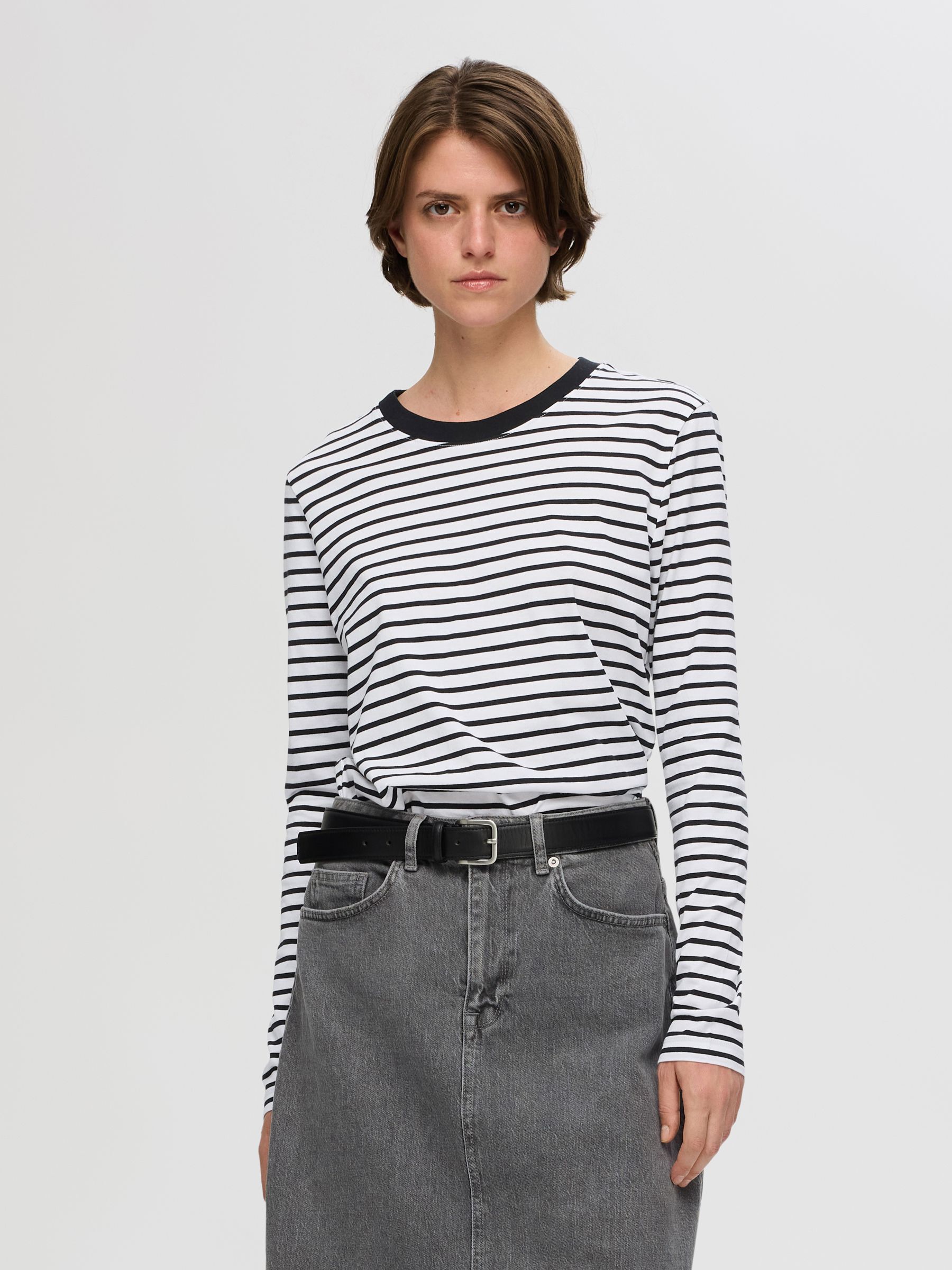 STRIBET LANGÆRMET T-SHIRT, Black, highres