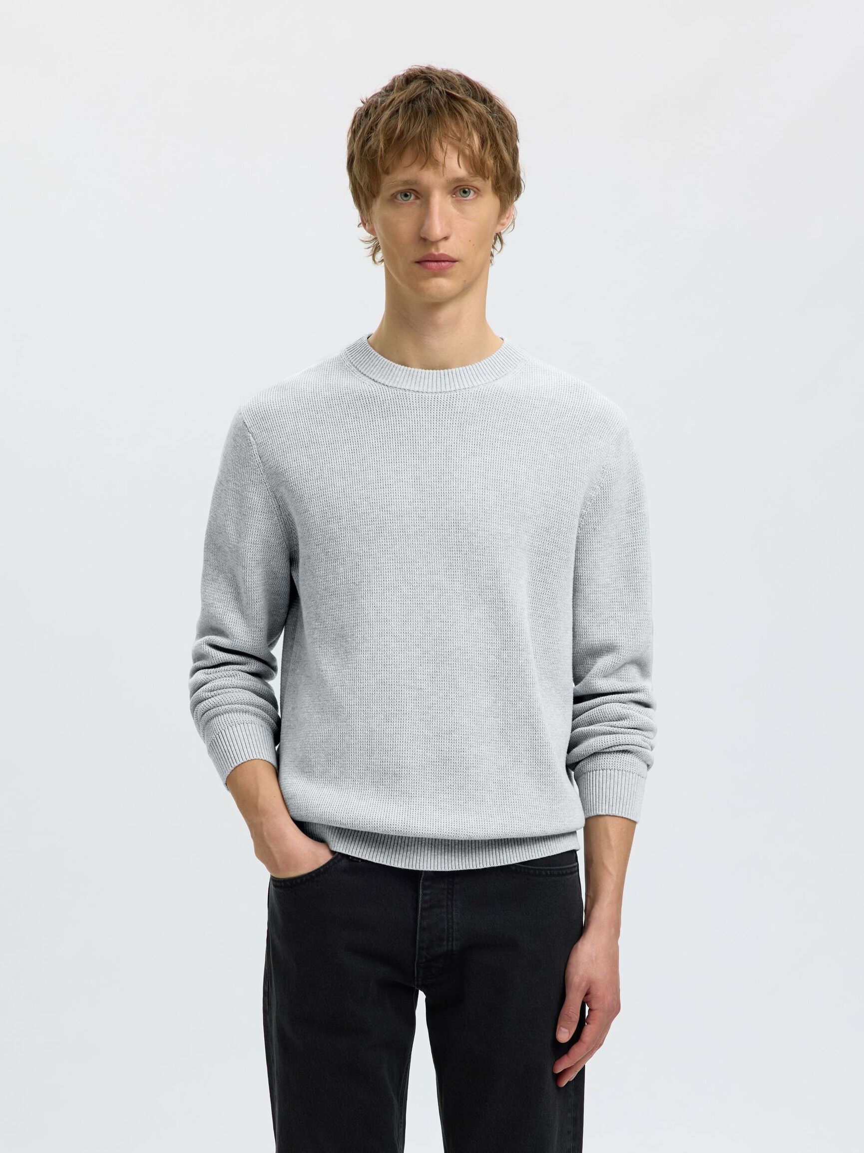 CREW NECK PULLOVER, Light Grey Melange, highres