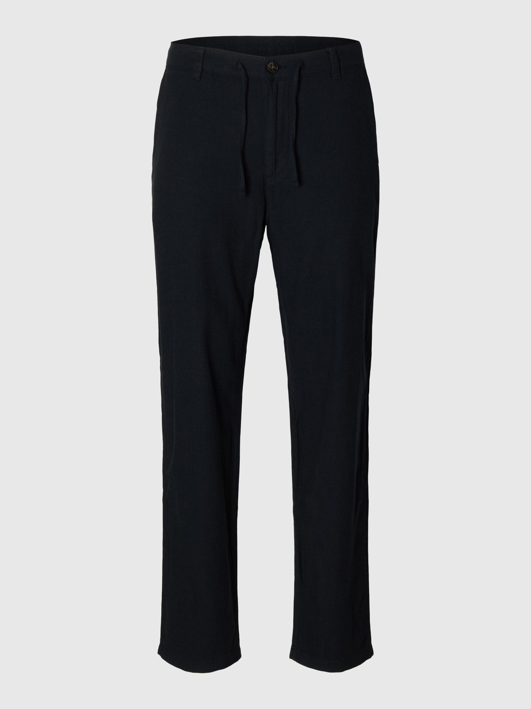 SLIM TAPERED LINEN BLEND TROUSERS, Black, highres