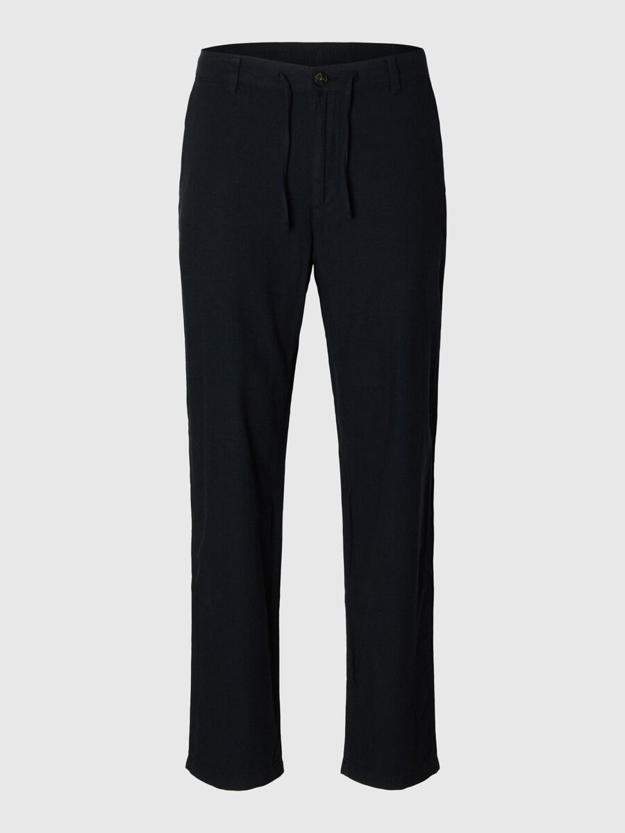 Selected SLIM TAPERED LEINENMIX HOSE, Black, highres - 16087636_Black_001.jpg