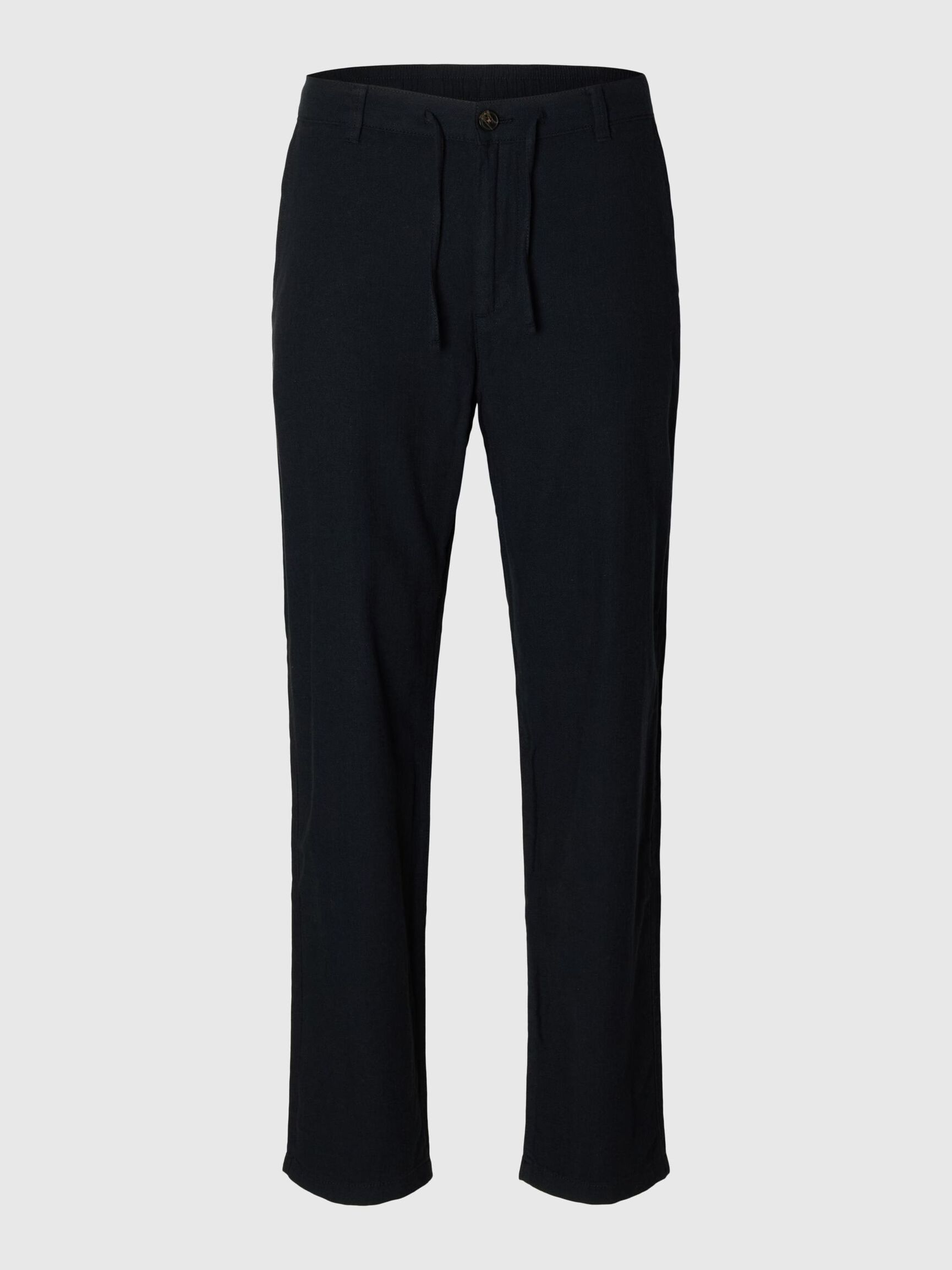 SLIM TAPERED LINEN BLEND TROUSERS, Black, highres