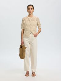 MANCHES COURTES CARDIGAN EN MAILLE, Birch, highres