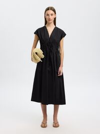 TIE FRONT MIDI DRESS, Black, highres