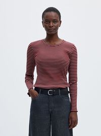 STRIPED LONG-SLEEVED T-SHIRT, Tawny Port, highres