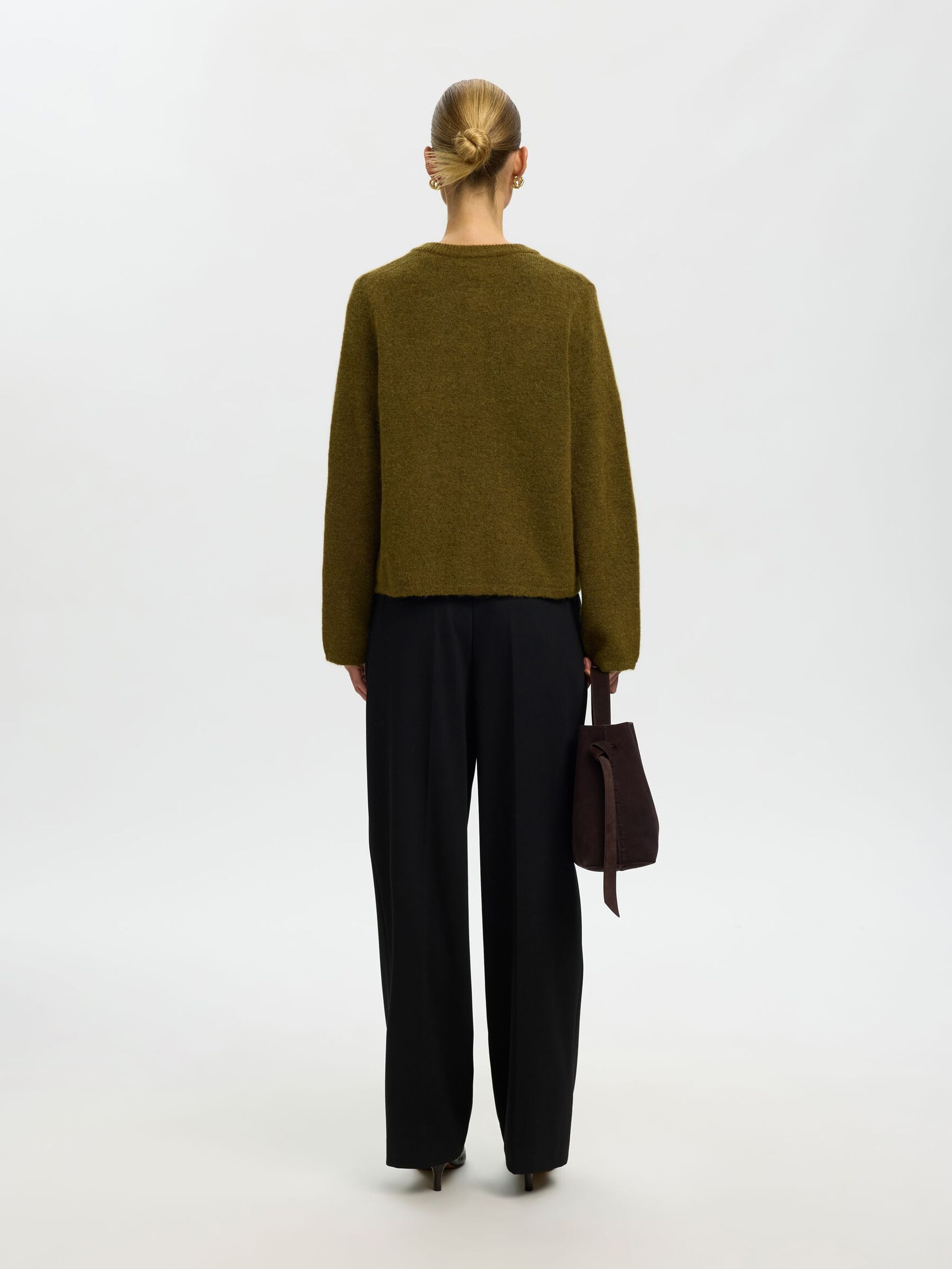 WOOL BLEND CARDIGAN, Fir Green, highres