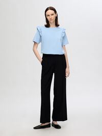 FRILLED SHORT-SLEEVED T-SHIRT, Cashmere Blue, highres