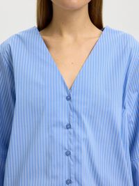 COTTON BLEND 3/4 SLEEVED BLOUSE, Dusty Blue, highres