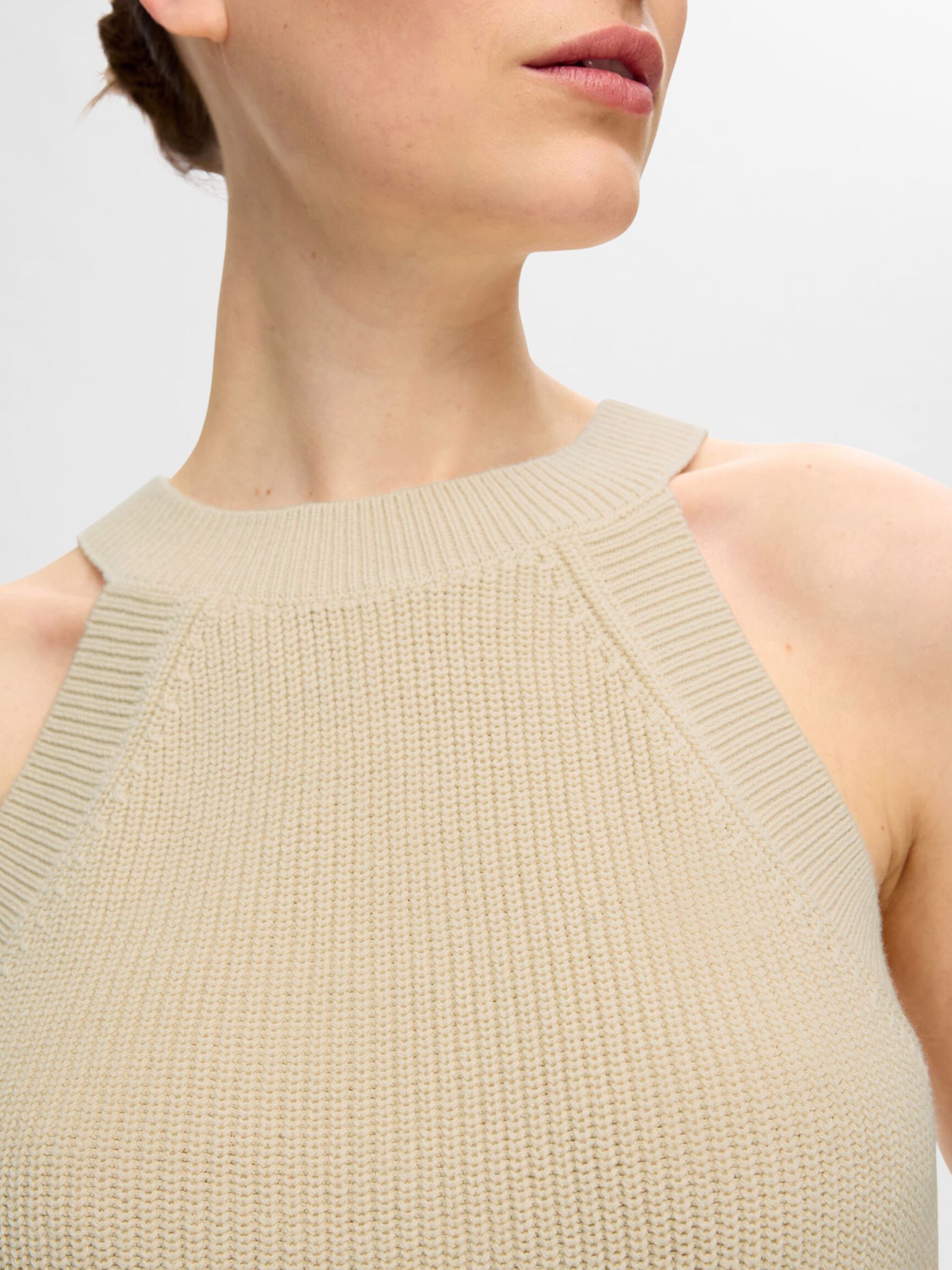 KNITTED HALTERNECK TOP, Birch, highres