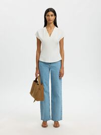 GATHERED V-NECK TOP, Snow White, highres