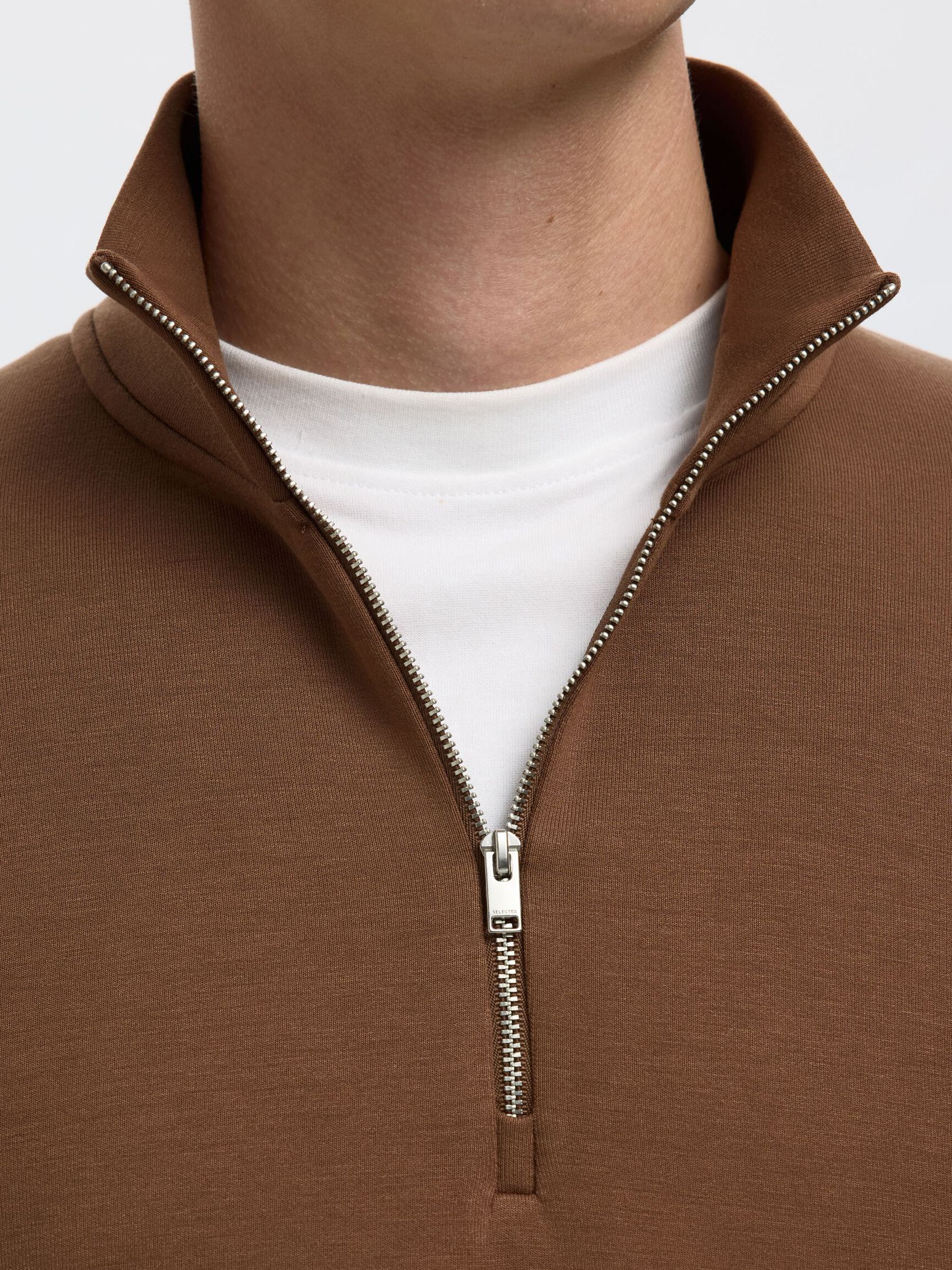 VISCOSE BLEND HALF ZIP SWEATSHIRT, Soft Silt, highres