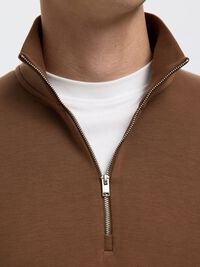 VISCOSE BLEND HALF ZIP SWEATSHIRT, Soft Silt, highres
