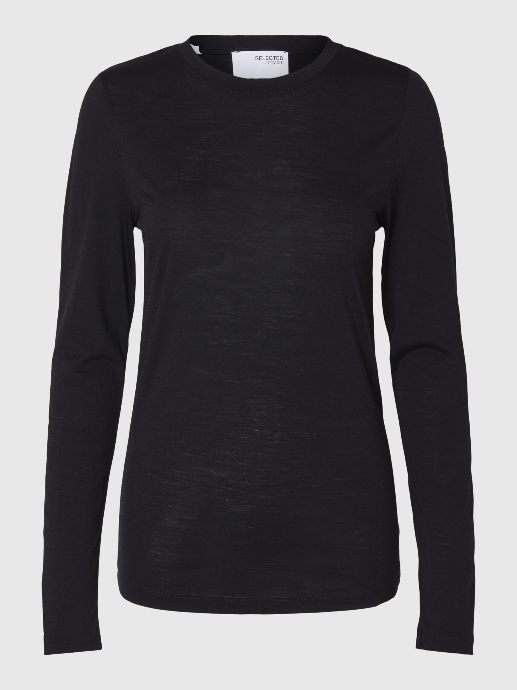 100% WOOL  LONG SLEEVED TOP, Black, highres
