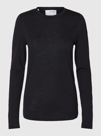 100% WOOL  LONG SLEEVED TOP, Black, highres