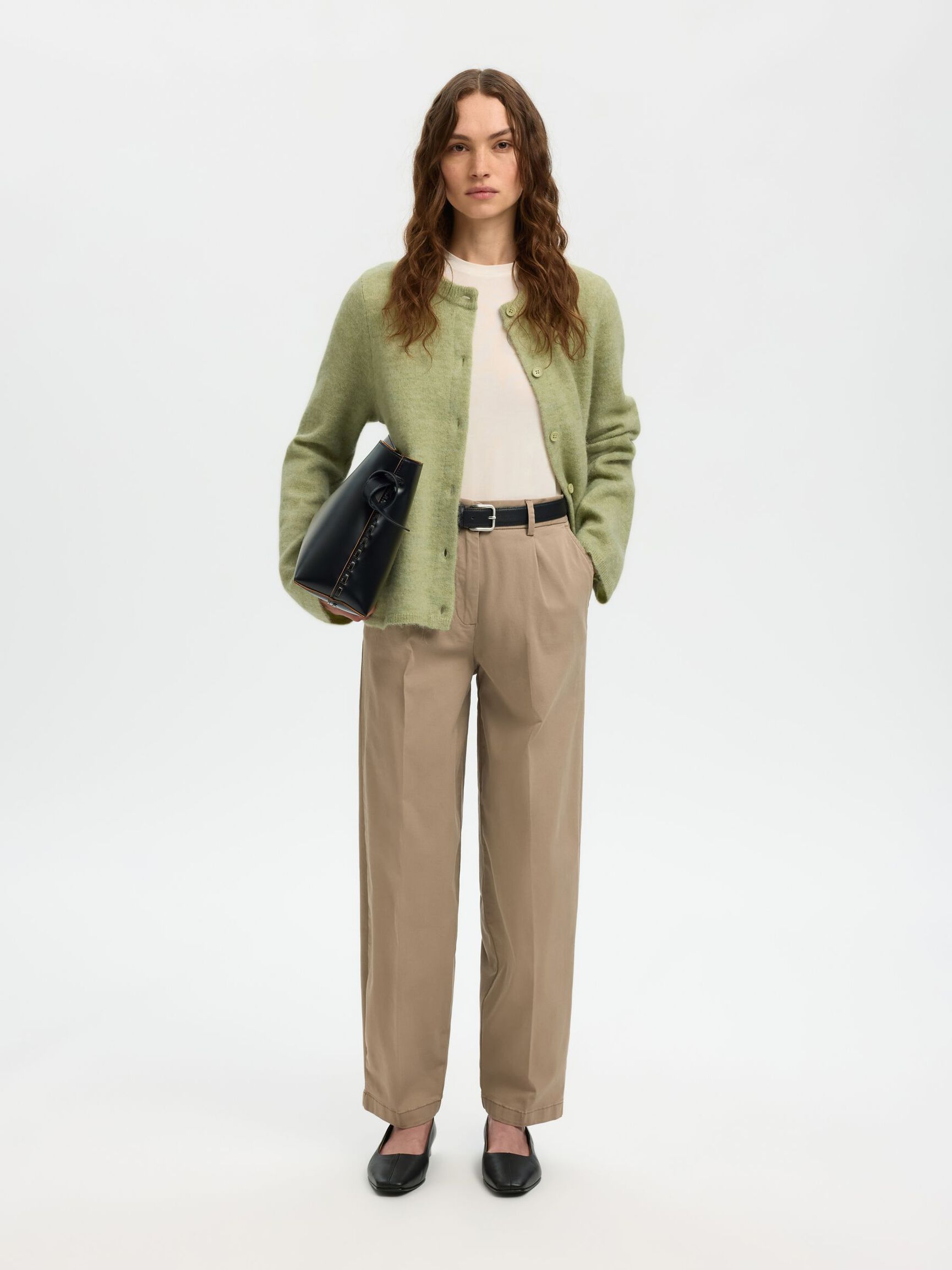 WOOL BLEND KNITTED CARDIGAN, Lint, highres