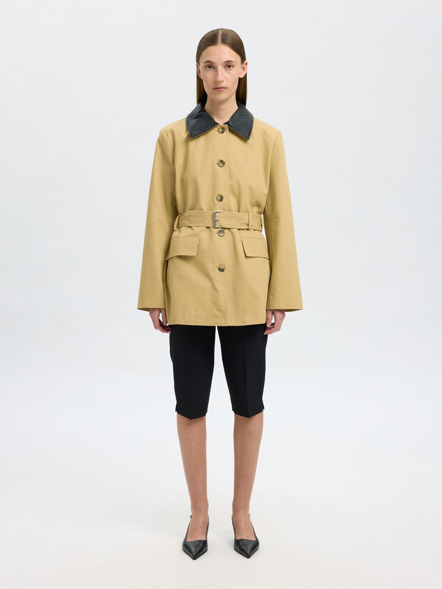 BELTED COTTON TRENCHCOAT, Travertine, highres