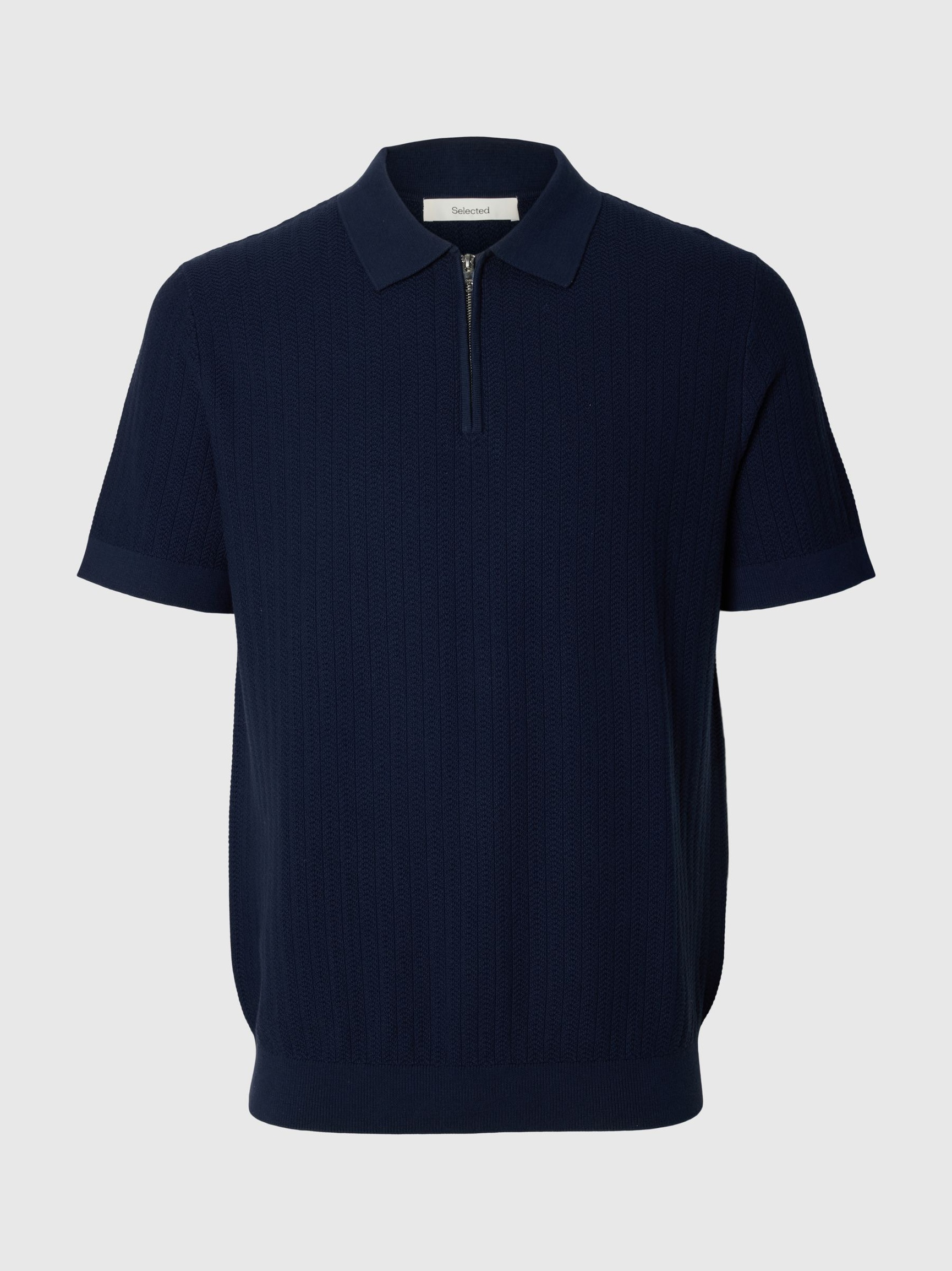 ZIP UP POLO SHIRT, Navy Blazer, highres
