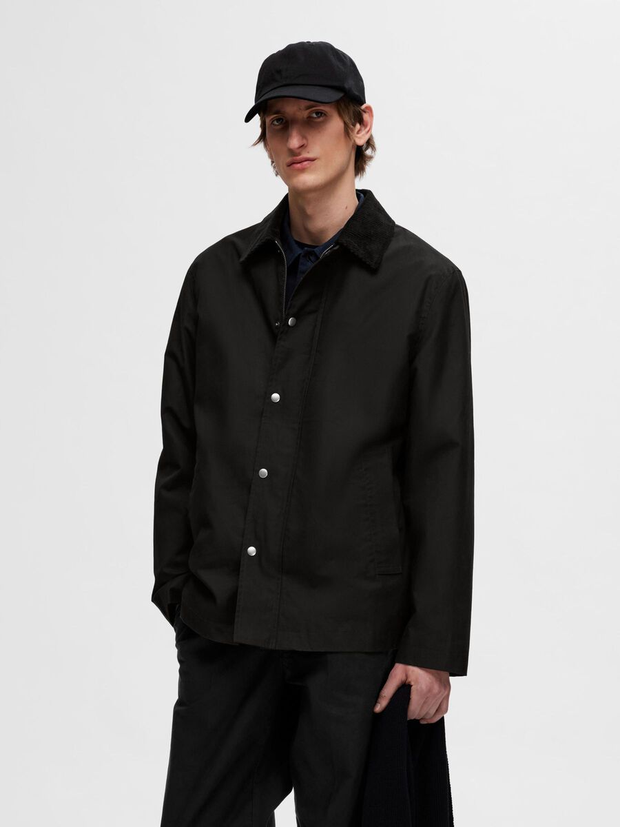 Selected WAXED COTTON JACKET, Black, highres - 16094041_Black_003.jpg