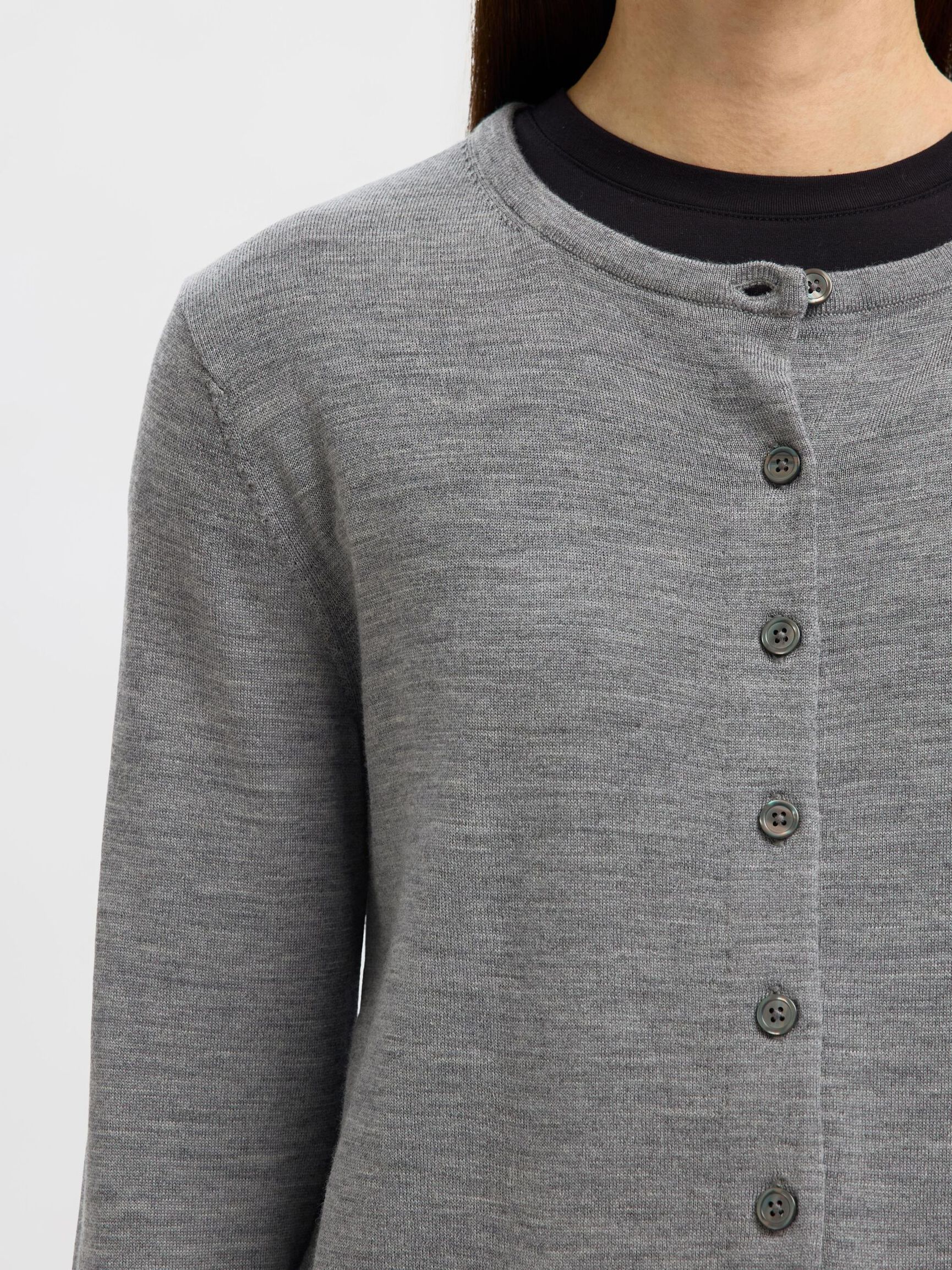 100% MERINOULD STRIKKET CARDIGAN, Medium Grey Melange, highres