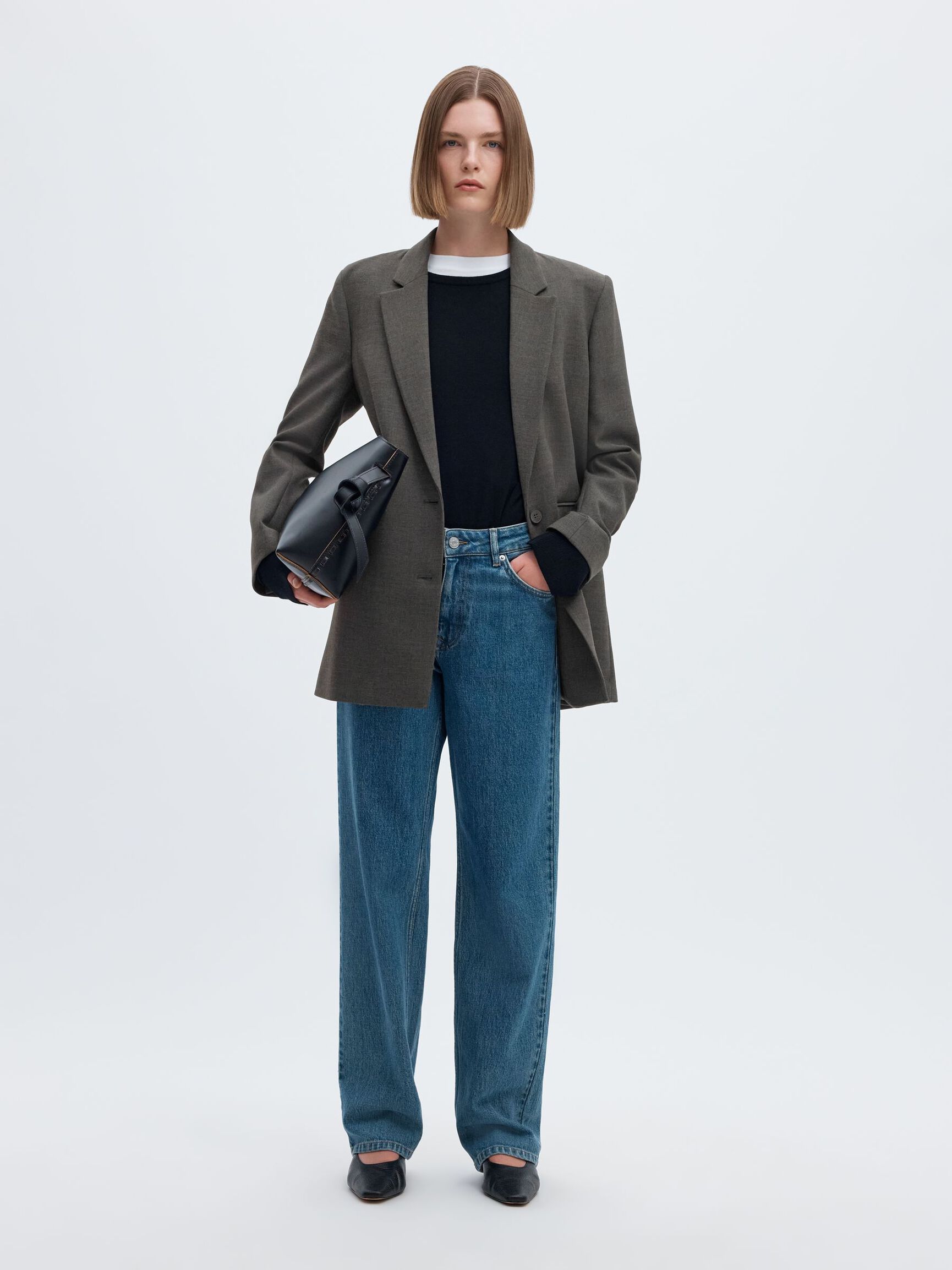 VISCOSE BLEND RELAXED BLAZER, Dark Grey Melange, highres
