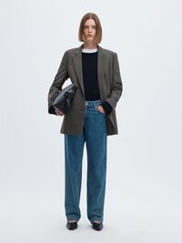 VISCOSE BLEND RELAXED BLAZER, Dark Grey Melange, highres