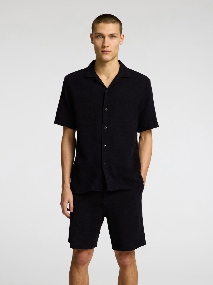 Selected KATOENEN OVERHEMD MET KORTE MOUWEN, Black, highres - 16089552_Black_003.jpg