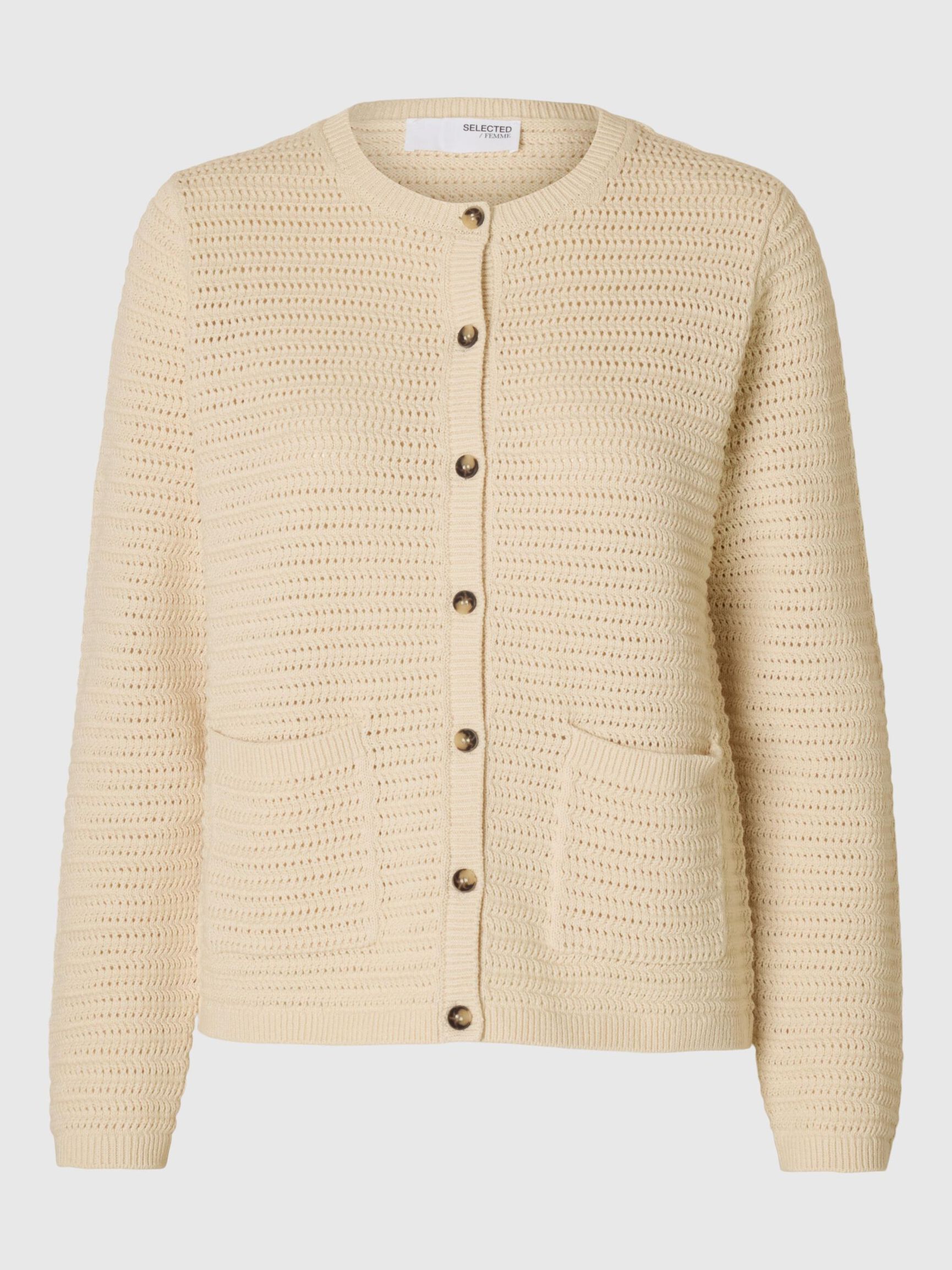 100% BOMULD STRIKKET CARDIGAN, Birch, highres