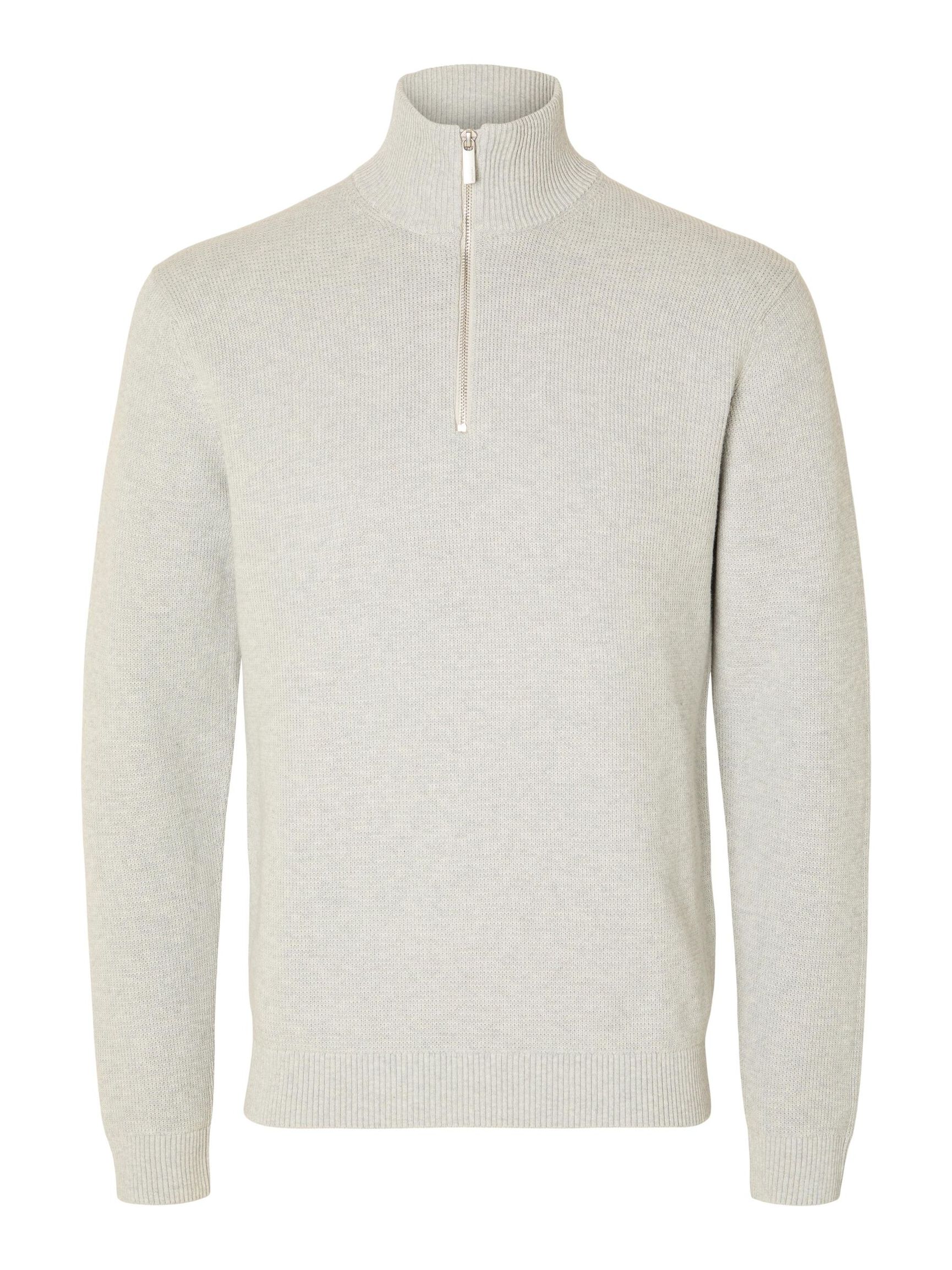 HALVE RITSSLUITING SWEATER, Light Grey Melange, highres