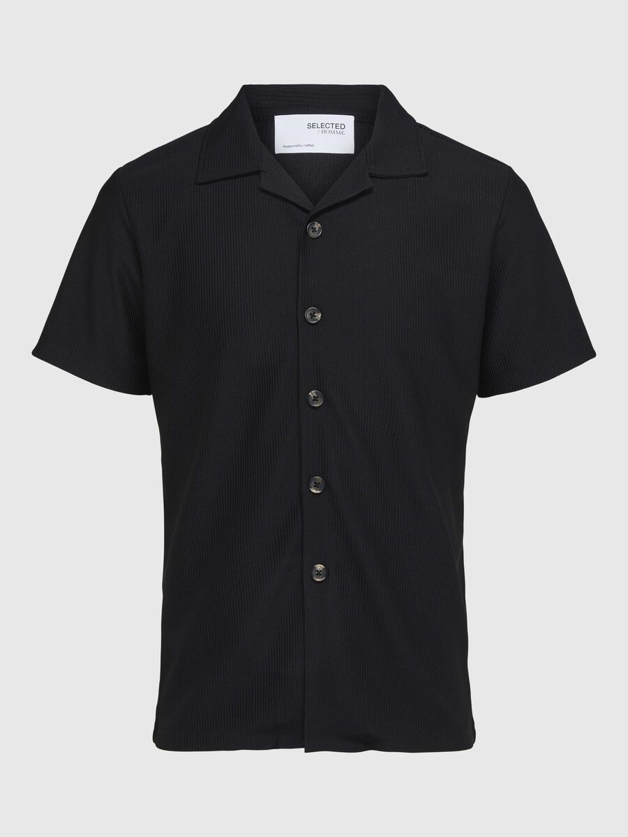 Selected GERIBDE CUBAN COLLAR OVERHEMD MET KORTE MOUWEN, Black, highres - 16090778_Black_001.jpg