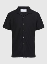 GERIPPTES CUBAN COLLAR KURZARMHEMD, Black, highres