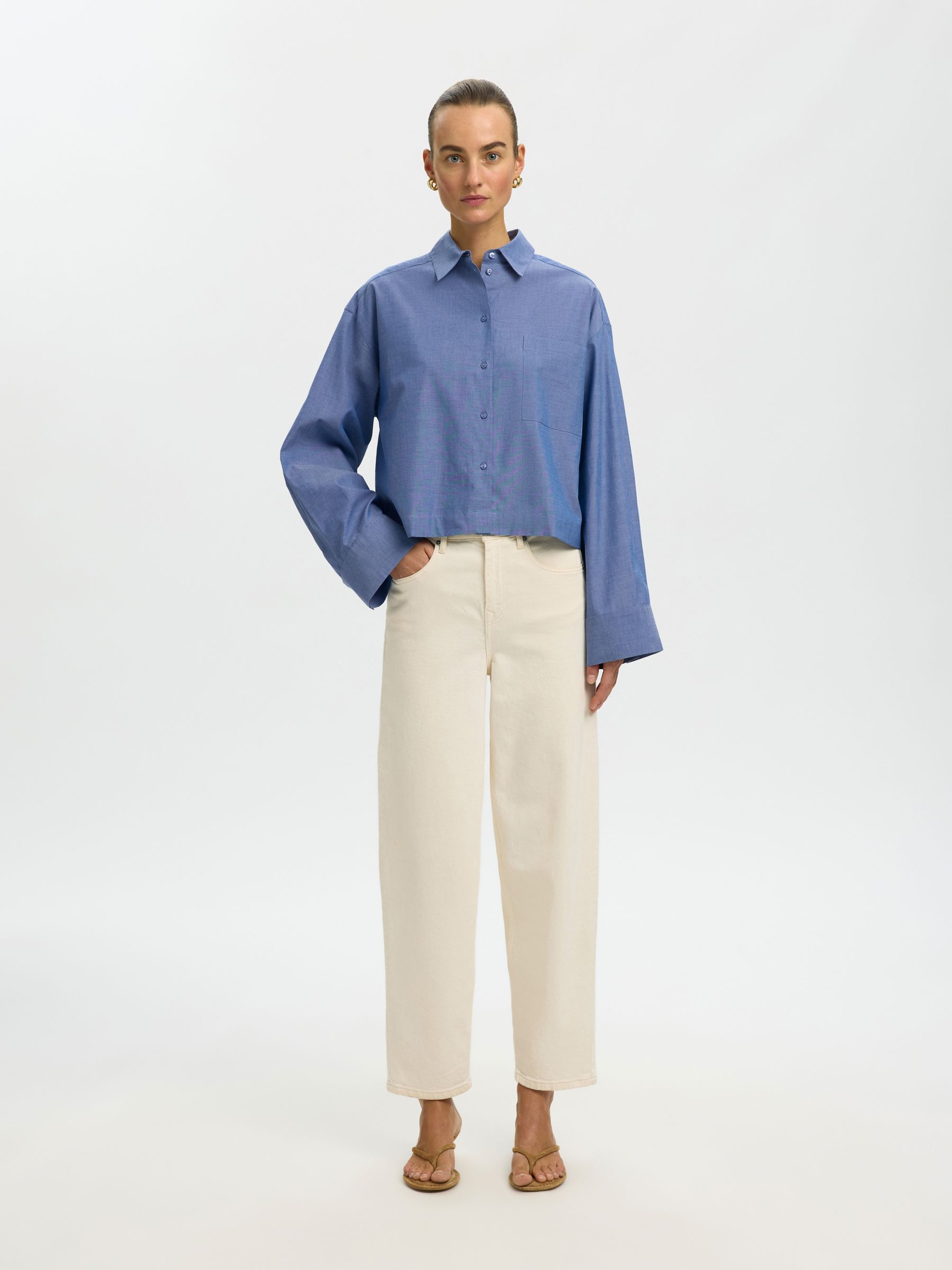 KATOENEN CROPPED BLOUSE, Dark Blue, highres