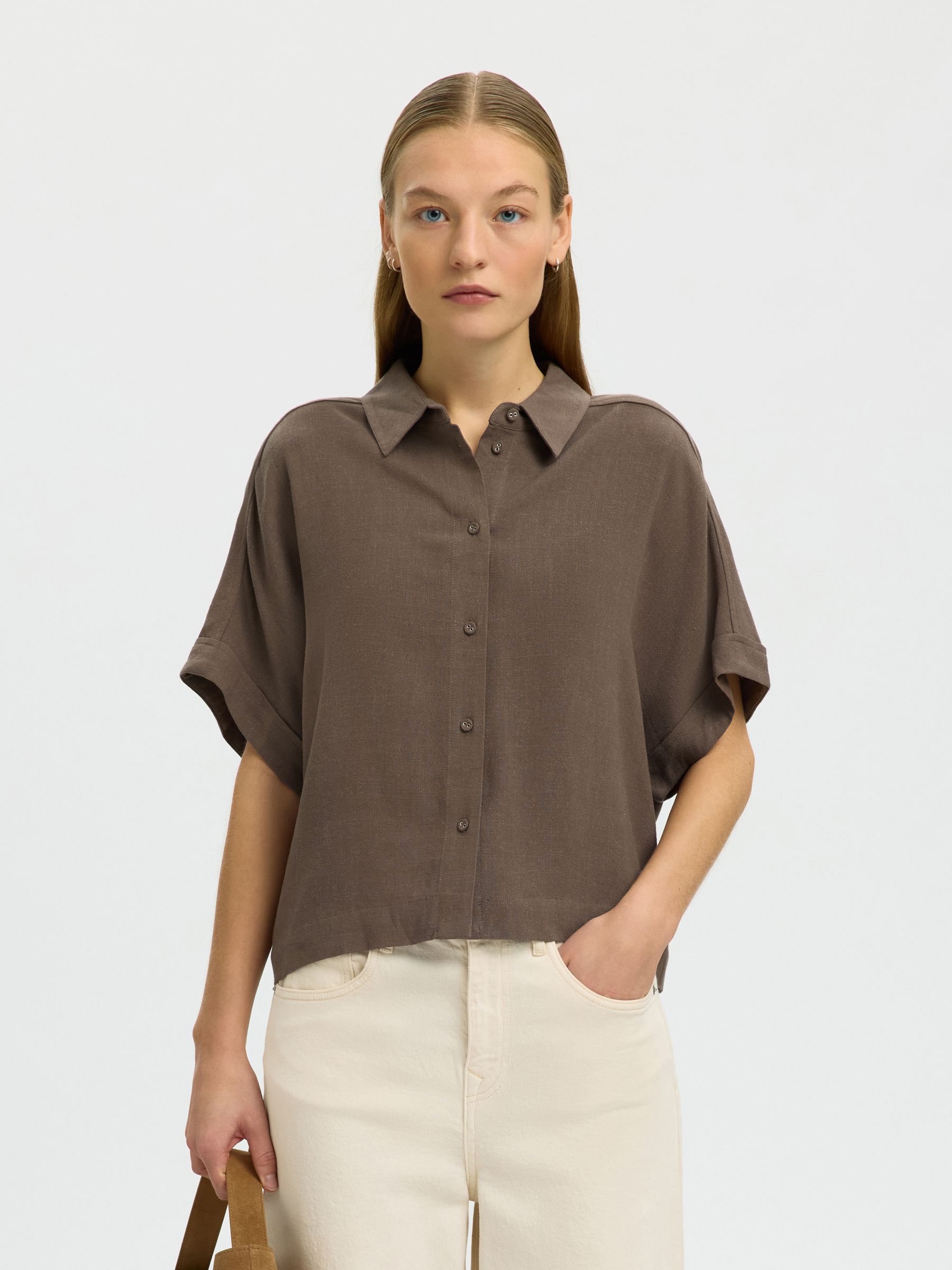 CROPPED SHORT SLEEVED SHIRT, Chocolate Chip, highres