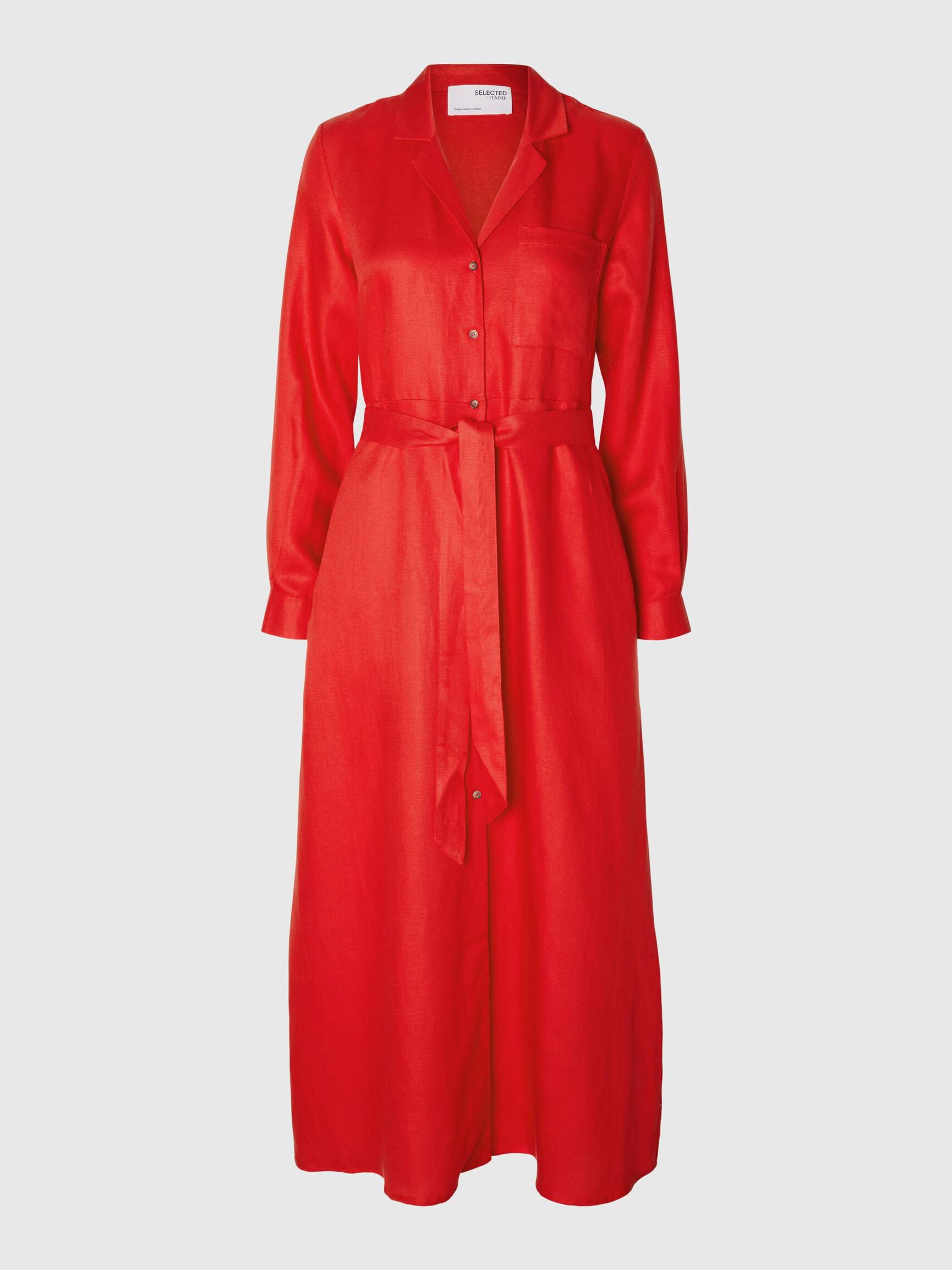 LEINENMIX MAXI BLUSENKLEID, Flame Scarlet, highres
