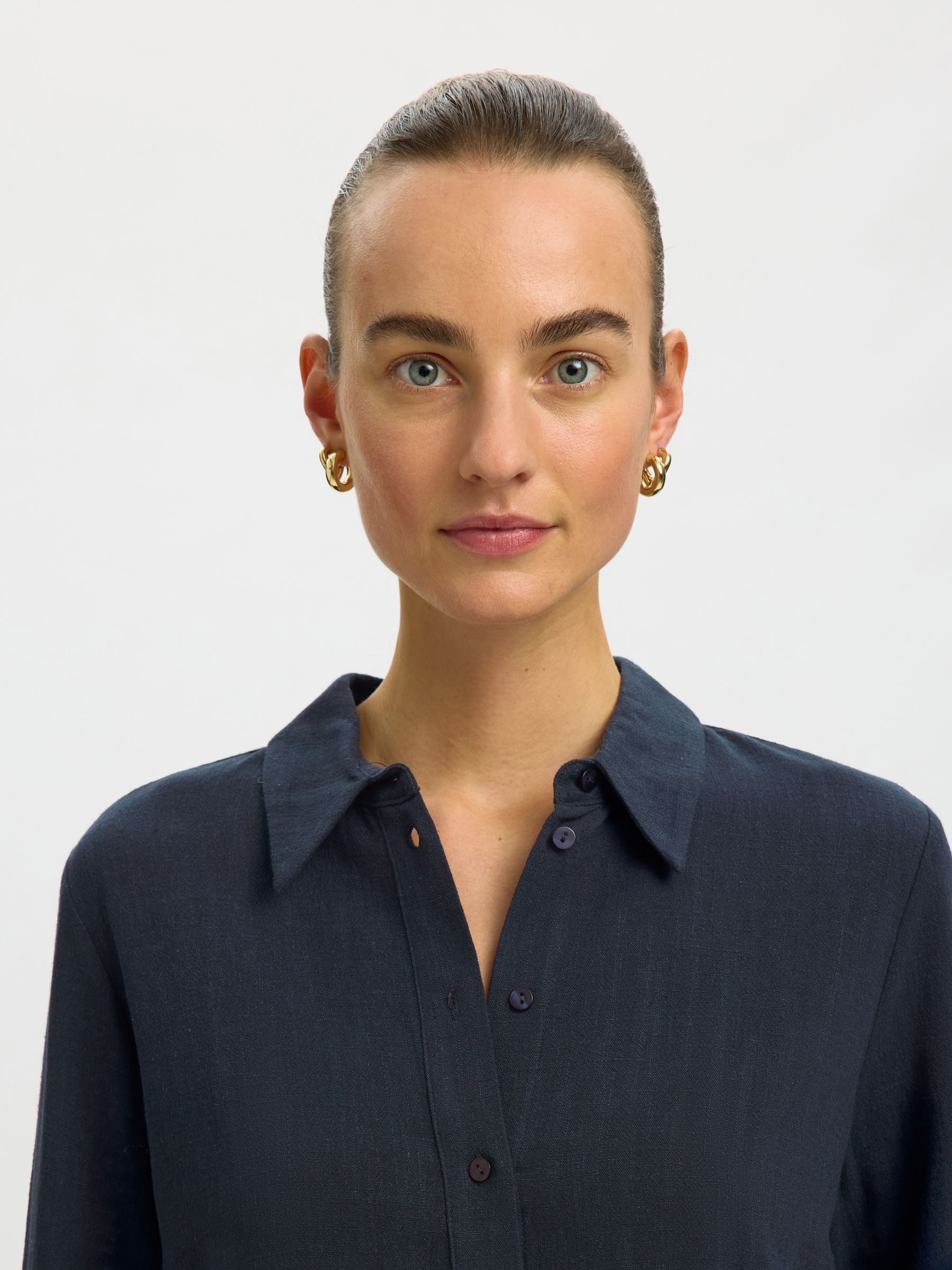 VISCOSE BLEND SHIRT, Dark Sapphire, highres