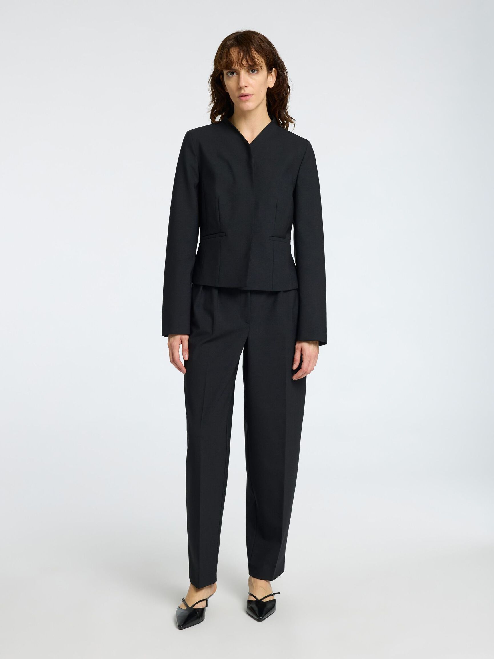 AJUSTÉ EN LAINE MÉLANGÉE BLAZER, Black, highres