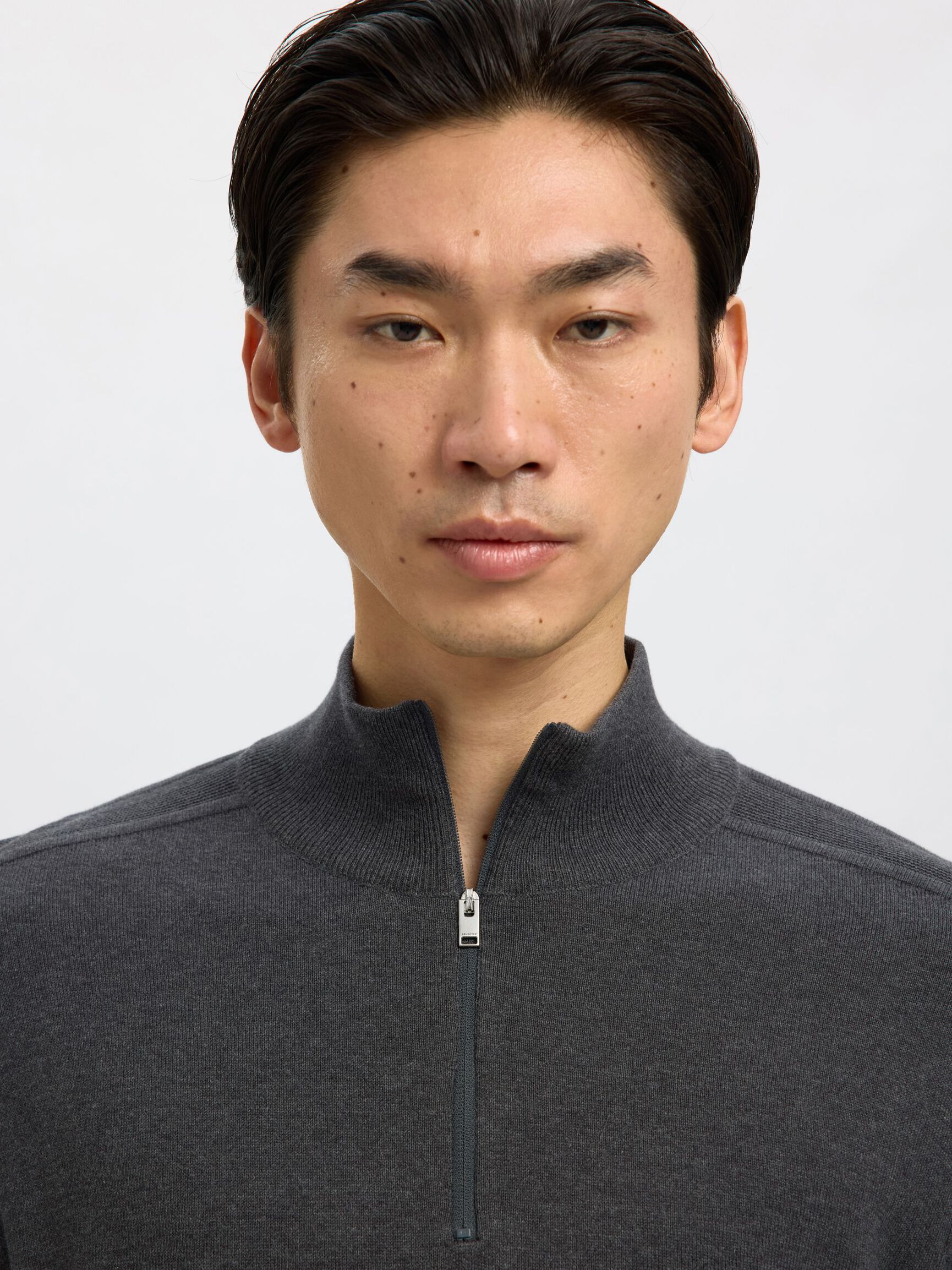 HALV GLIDELÅS STRIKKET PULLOVER, Antracit, highres