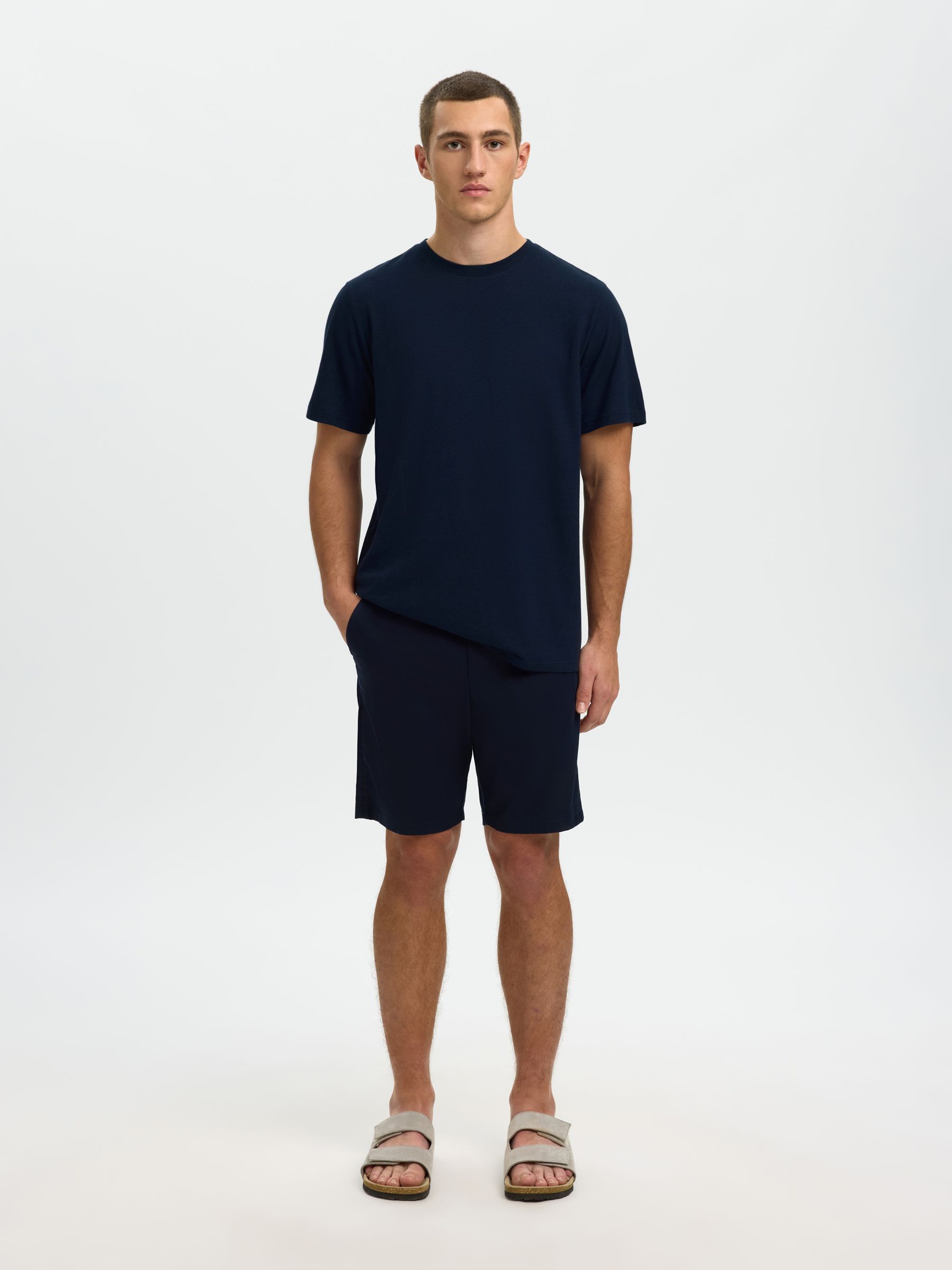 LINEN BLEND T-SHIRT, Sky Captain, highres