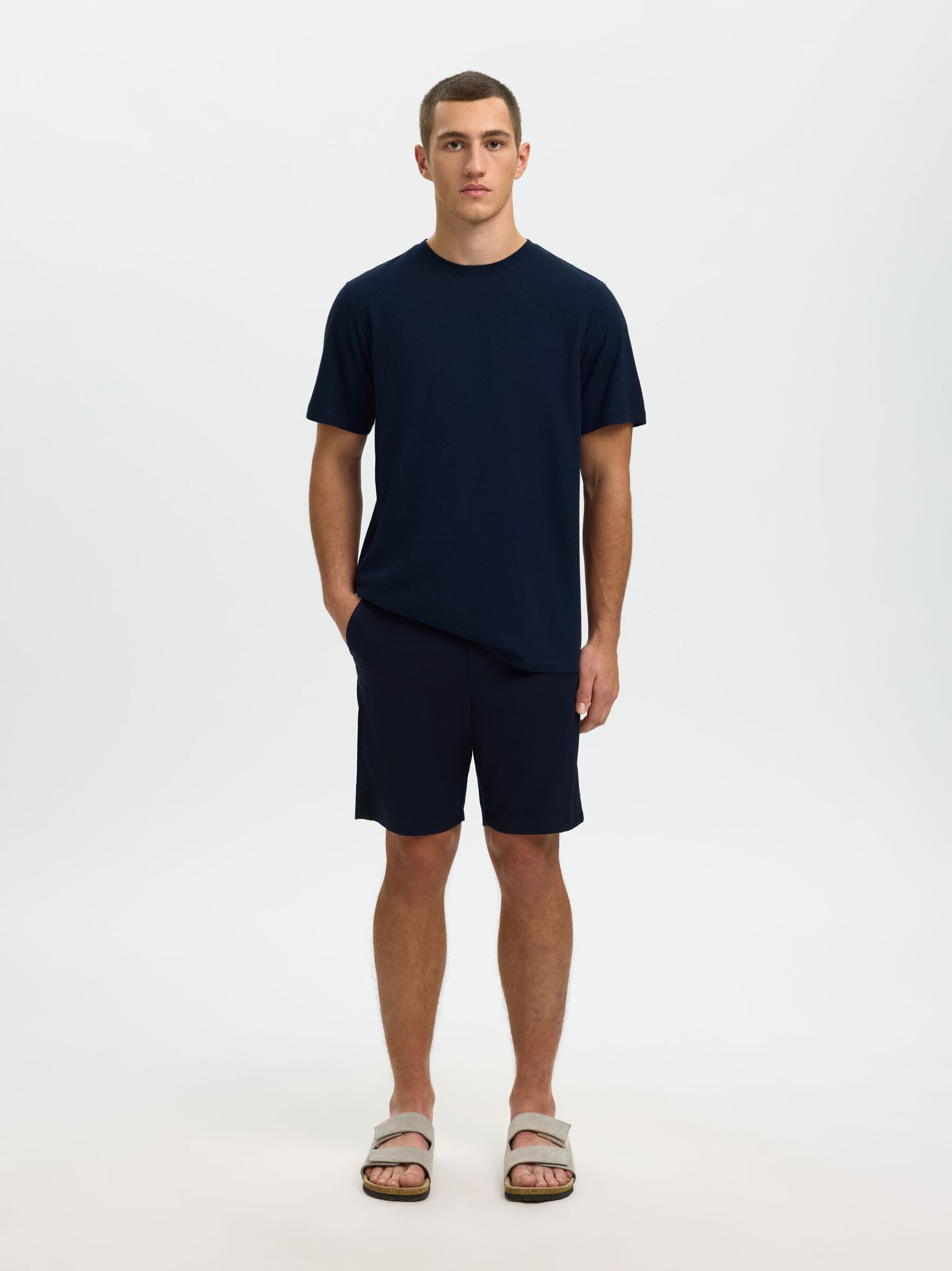 LINEN BLEND  T-SHIRT, Sky Captain, highres