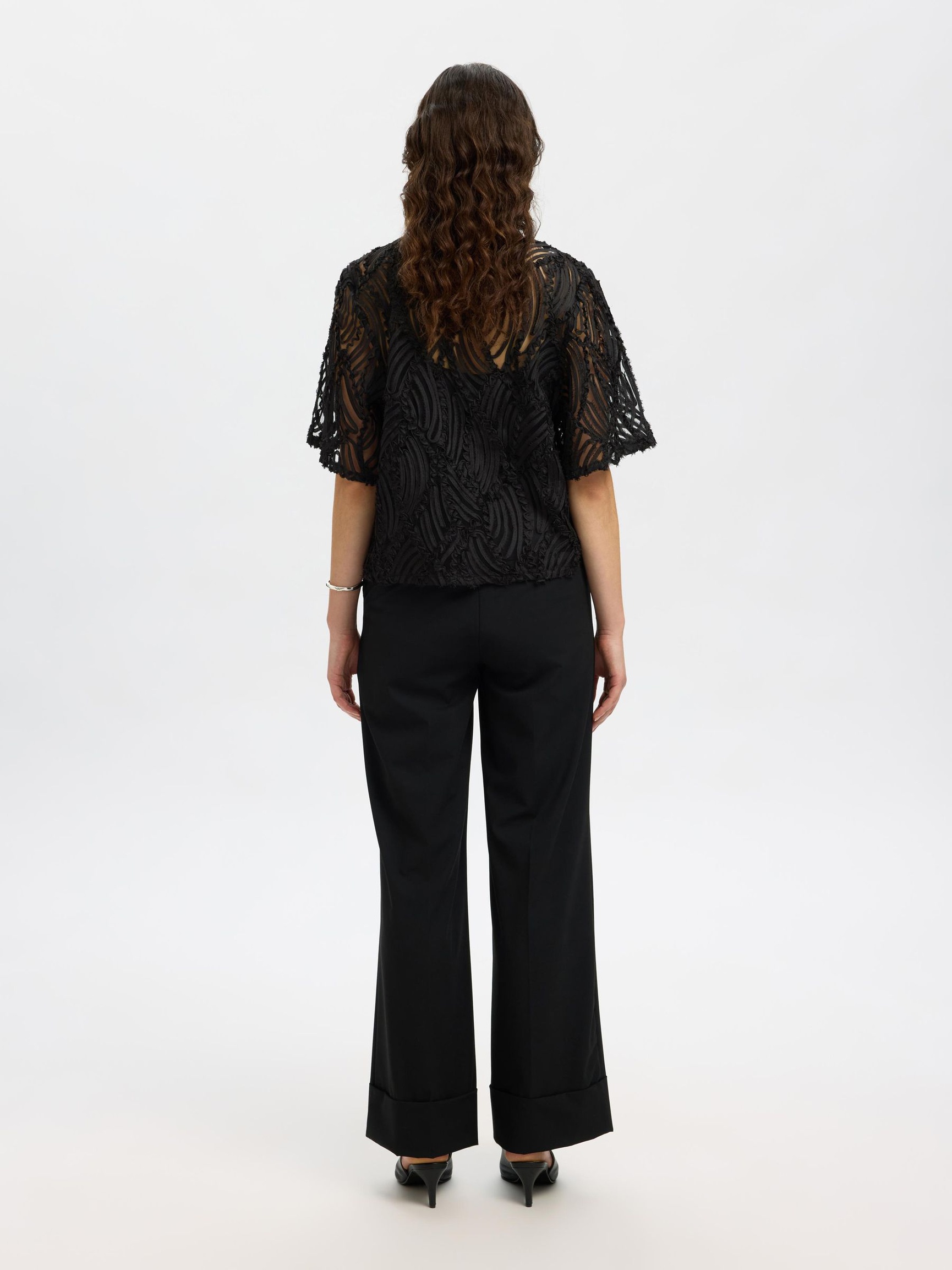 TOP A MANICHE CORTE, Black, highres