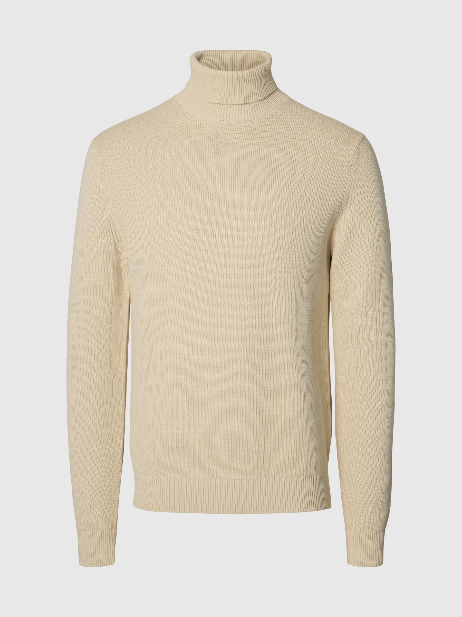 BAUMWOLL ROLLKRAGENPULLOVER, Oatmeal, highres