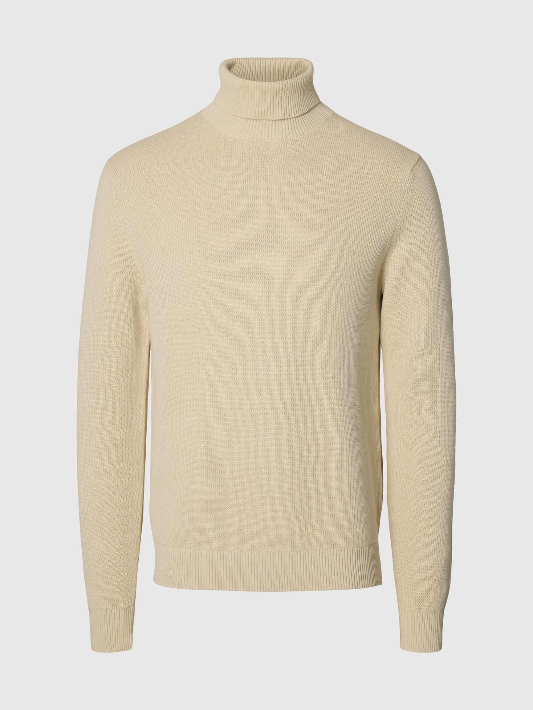 BAUMWOLL ROLLKRAGENPULLOVER, Oatmeal, highres
