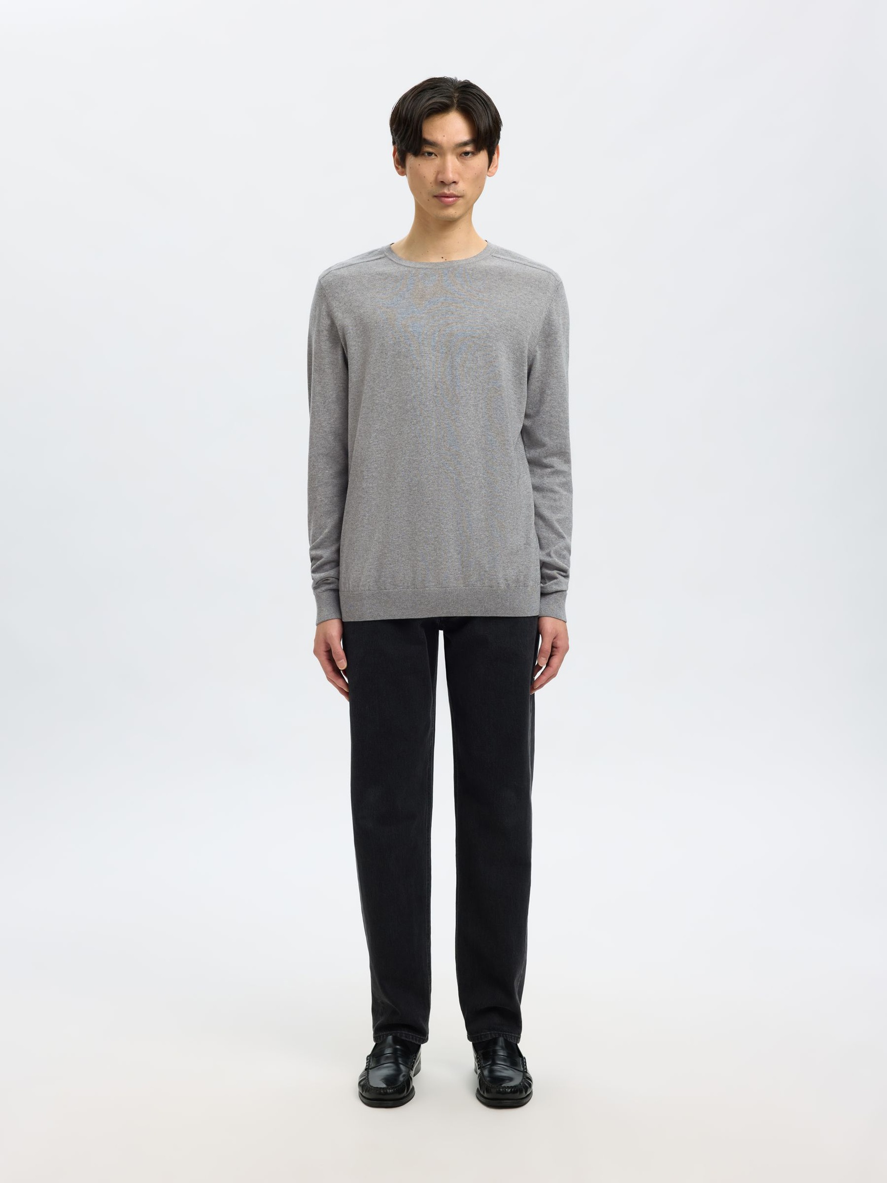 LANGARM PULLOVER MIT RUNDHALSAUSSCHNITT, Medium Grey Melange, highres