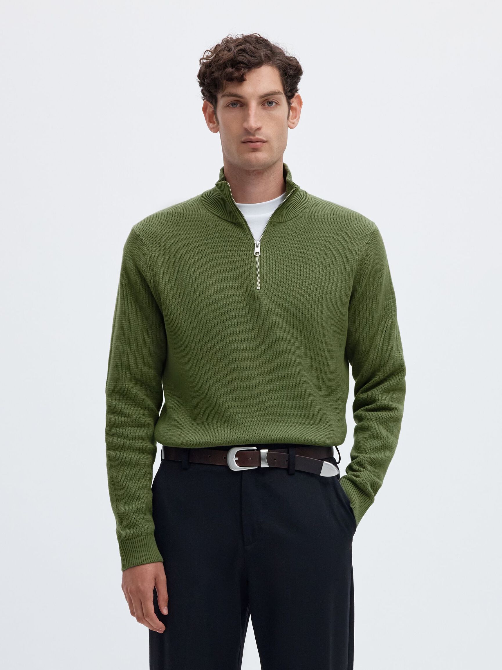 HALF-ZIP JUMPER, Olivine, highres