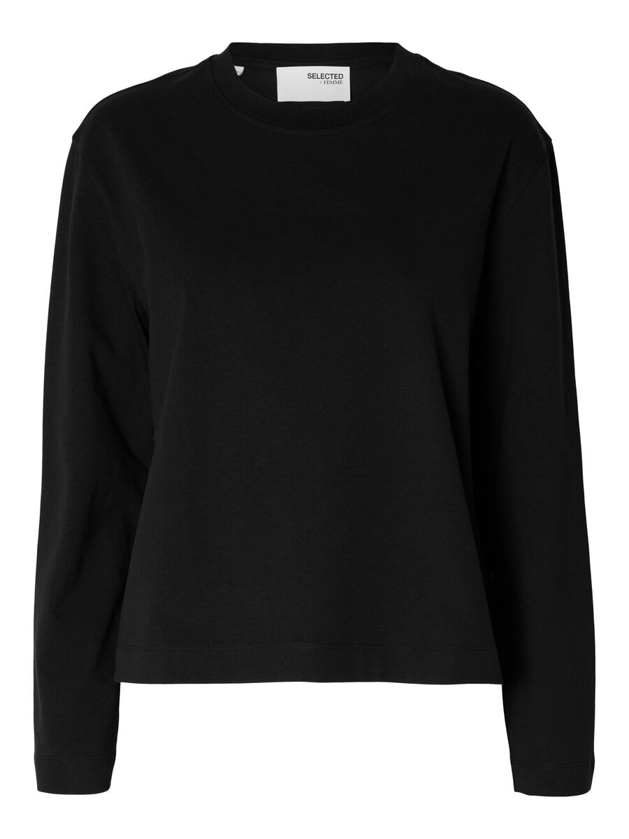 Selected LONG-SLEEVED BOXY T-SHIRT, Black, highres - 16092523_Black_001.jpg