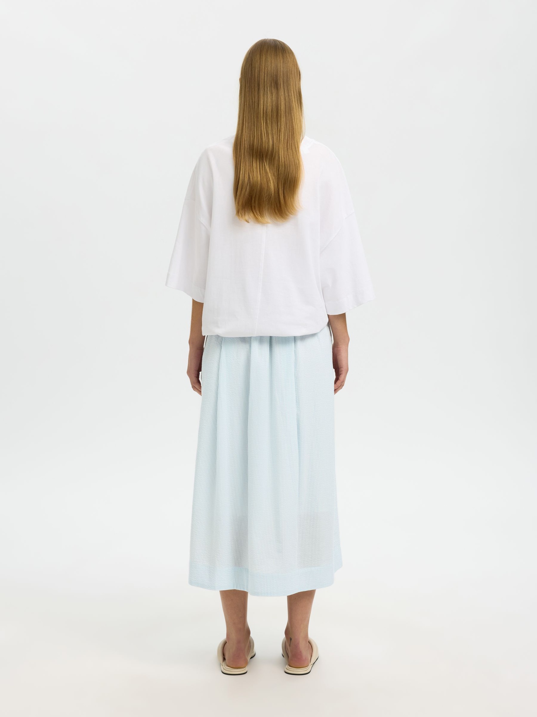 TEJIDO MIL RAYAS FALDA MIDI, Cashmere Blue, highres