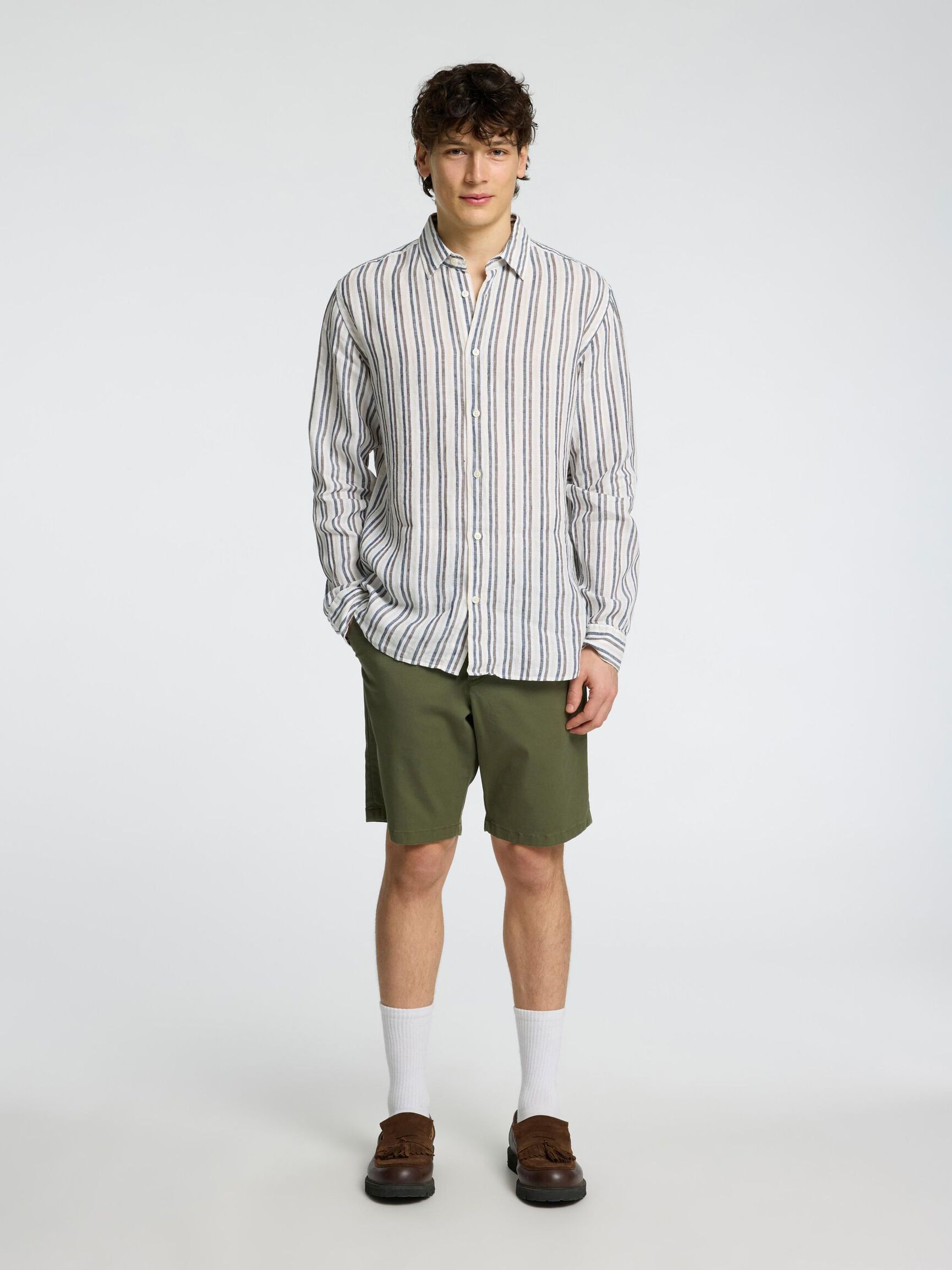LONG SLEEVED LINEN SHIRT, Bright White, highres